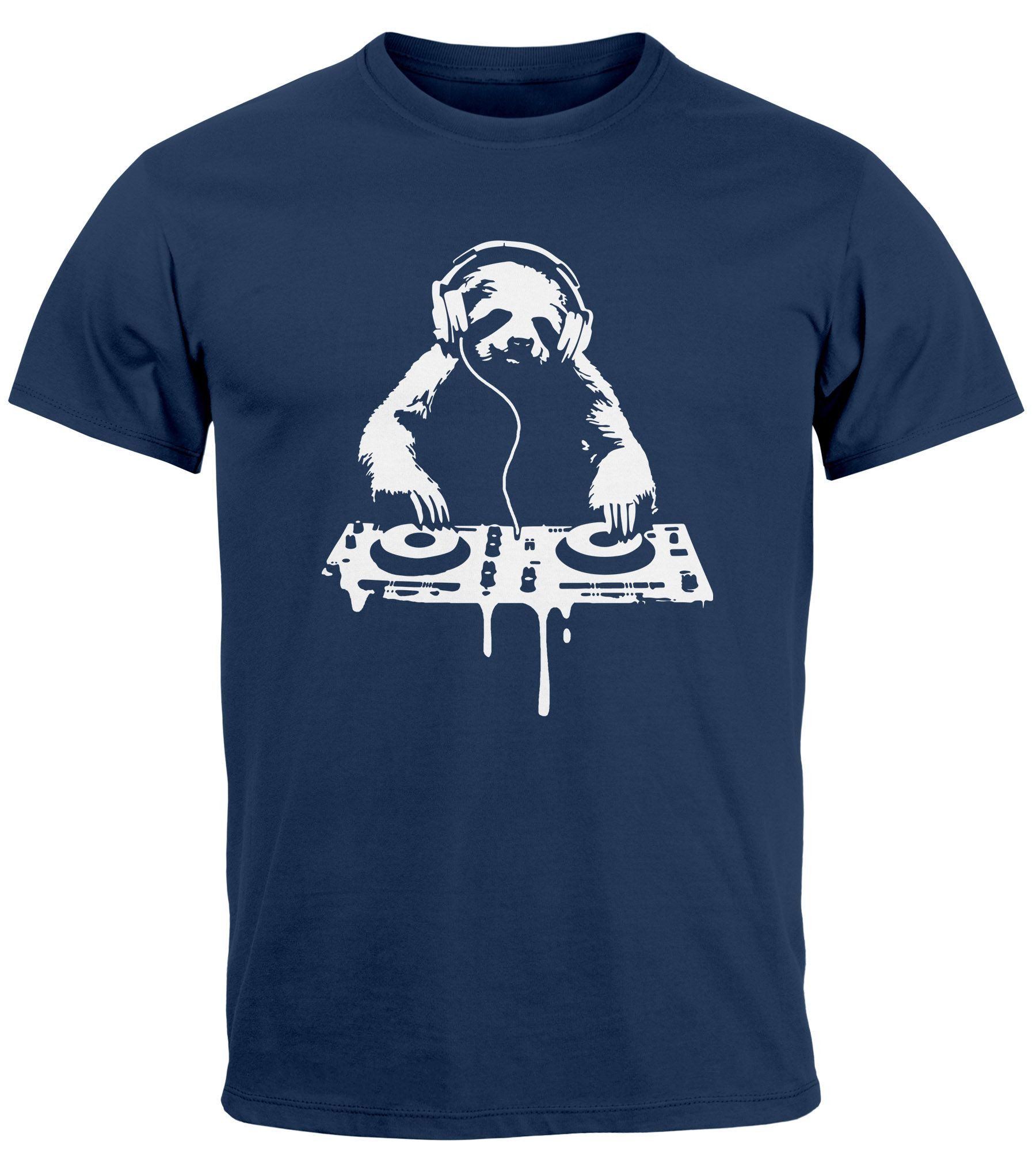 Neverless Print-Shirt Herren T-Shirt Faultier Techno DJ Musik-Motiv Rave Festival Konzert mit Print