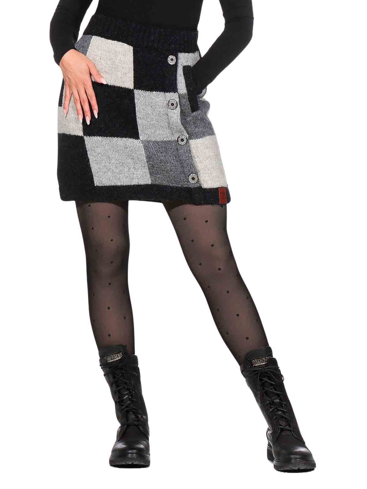 KUNST UND MAGIE Strickrock Bunter Patchwork Strickrock kurz+klassischem Muster Wolle gefüttert