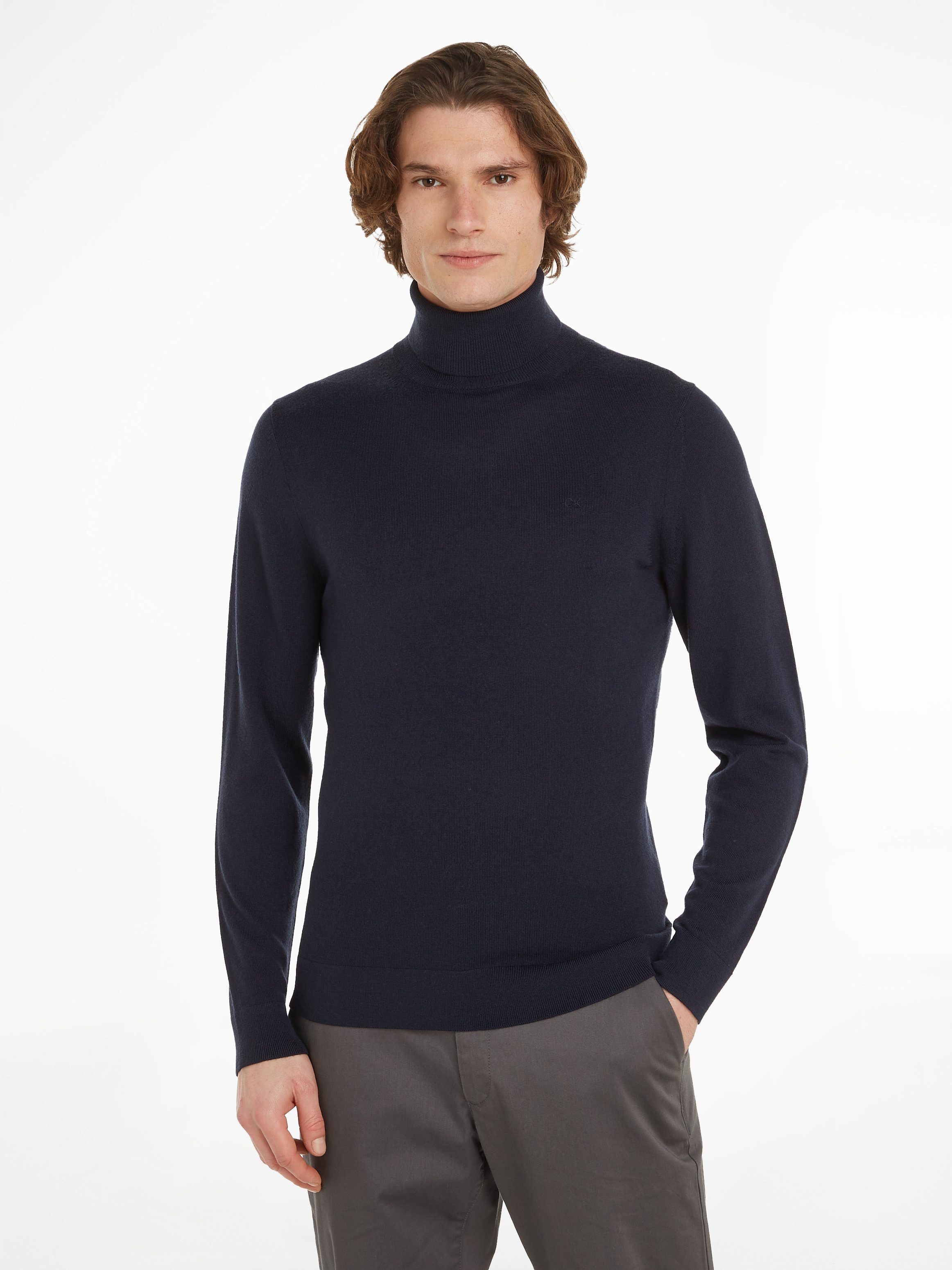 Calvin Klein Rollkragenpullover SUPERIOR WOOL TURTLE NECK mit Logostickerei