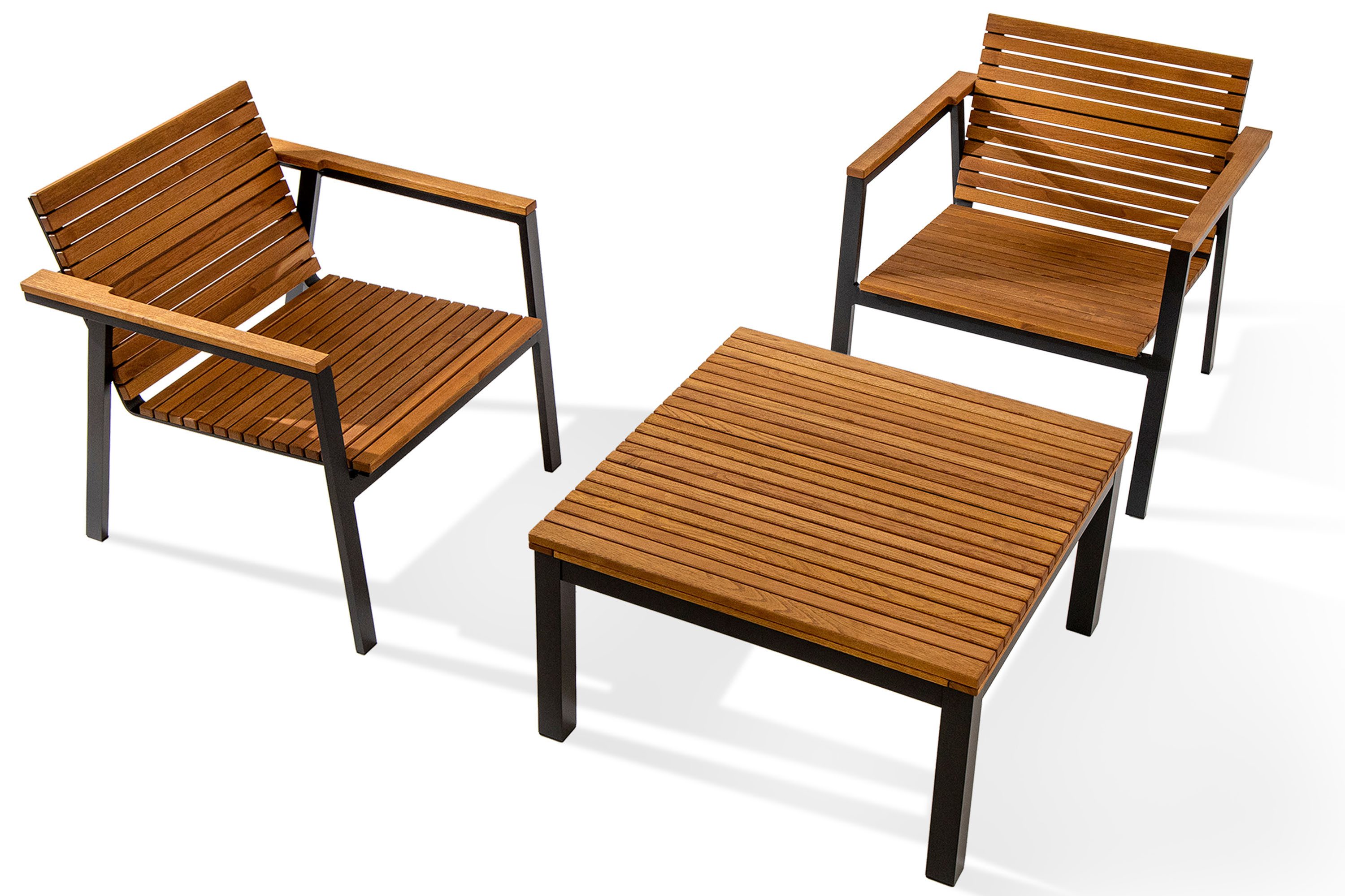 KONSIMO® Gartenlounge-Set ARIATO Gartenmöbel-Set, Premiumqualität aus EU, massives Robinienholz, (3-tlg), FSC-zertifiziert, robuster Metallrahmen, Terrassenset
