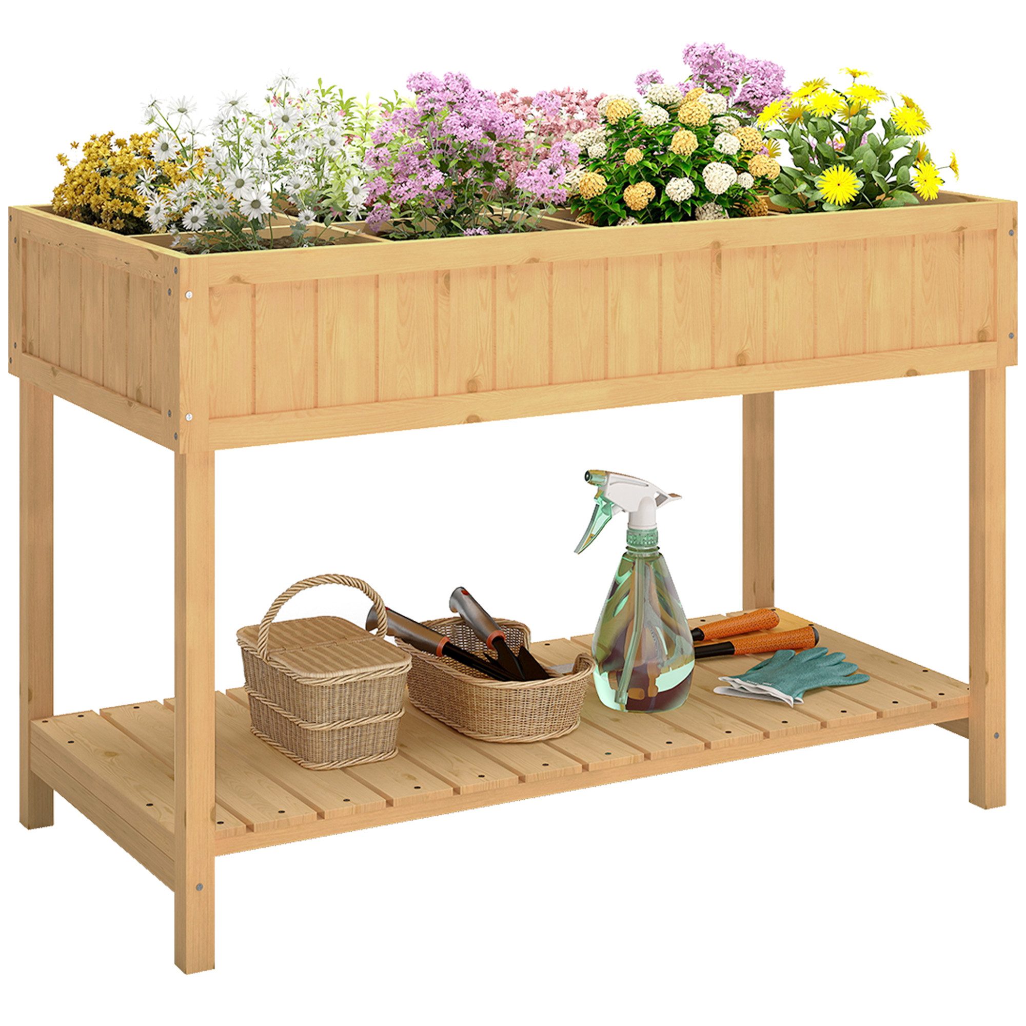 Outsunny Hochbeet mit 8 Fächer, Abfluss, Ablage (Set, 1 St., Anzuchttisch 8 Fächer mit Abfluss), für Garten, Balkon, Natur