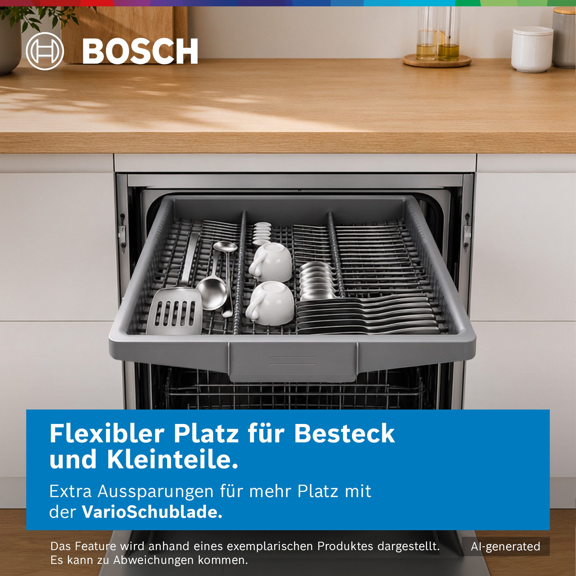 BOSCH Standgeschirrspüler Serie 2 SMS2HVI06E, 14 Maßgedecke, Flexibilität in der dritten Beladungsebene dank VarioSchublade – Bild 4 von 5