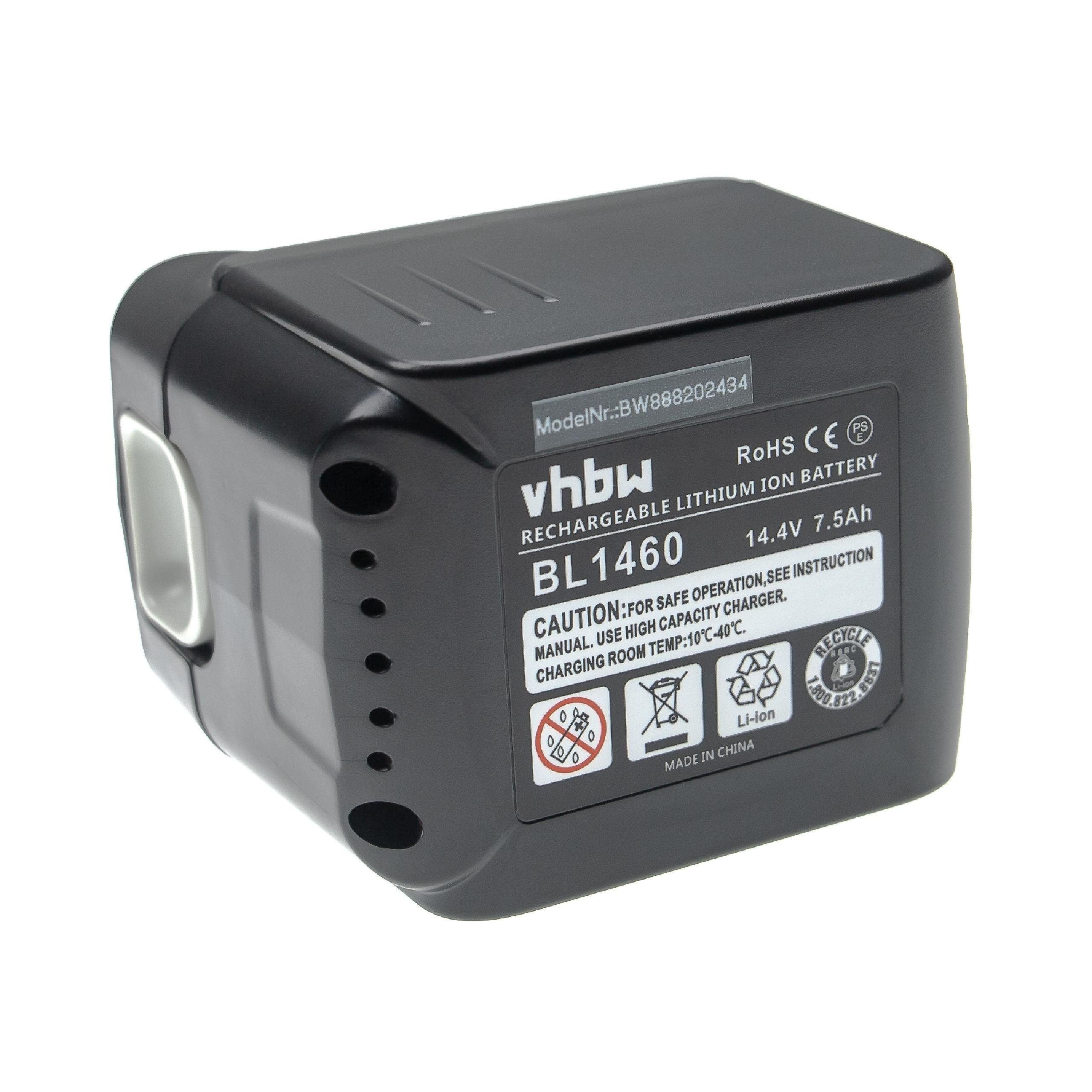 vhbw Akku passend für Kompatibel Li-Ion) 14,4V, Elektrowerkzeug Makita (7500mAh, DUB142, DVR450, DTW284Z, mit mAh DVC340, 7500 DVC340Z, DVR450Z DUB142Z