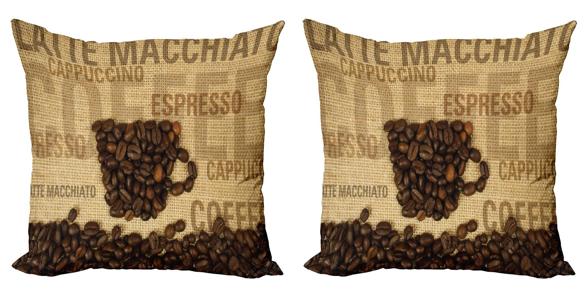 Kissenbezüge Modern Accent Doppelseitiger Digitaldruck, Abakuhaus (2 Stück), Braun Kaffeebohnen geformt Tasse