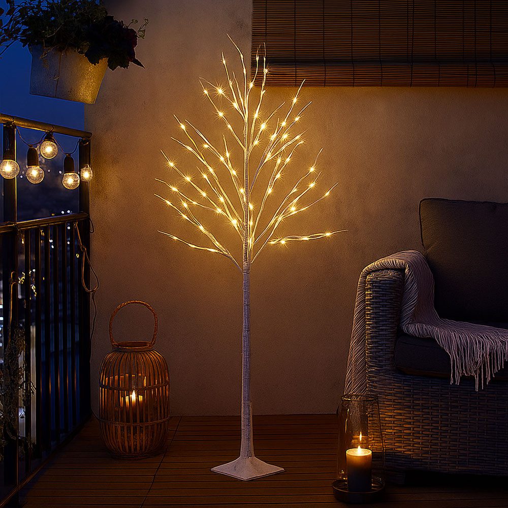 JUST LIGHT LED Stehlampe, LED-Leuchtmittel fest verbaut, Warmweiß, LED Stehleuchte Außenlampe Birkenoptik Baum weiß 3000K H 180 cm
