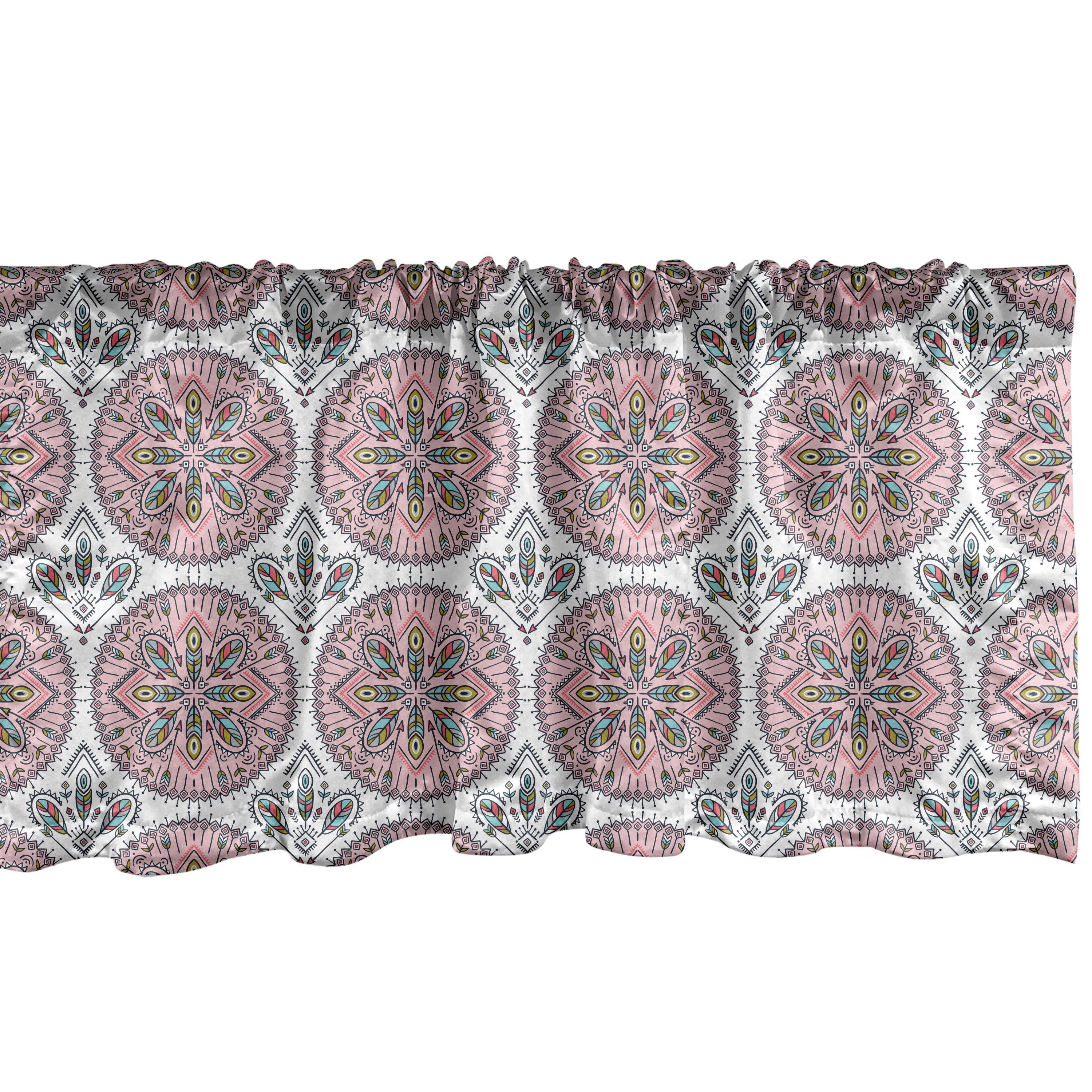 Scheibengardine Vorhang Volant für Küche Schlafzimmer Dekor mit Stangentasche, Abakuhaus, Microfaser, Abstrakt Boho Style-Medaillon Kunst