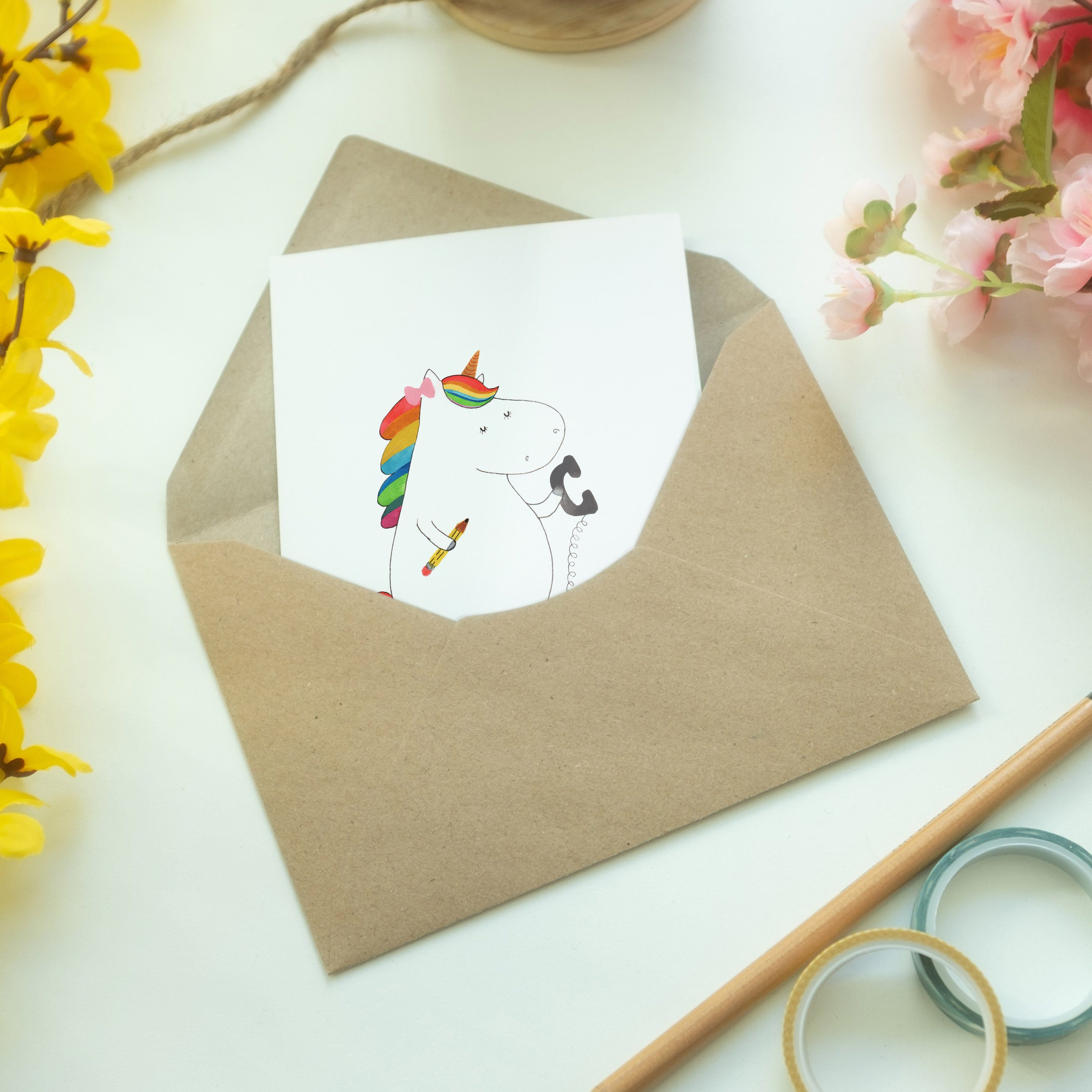 Mr. & Mrs. Panda Geschenk, Sekretärin Grußkarte Einhörner, - Einhorn Büro Hochzeitskarte, - Weiß