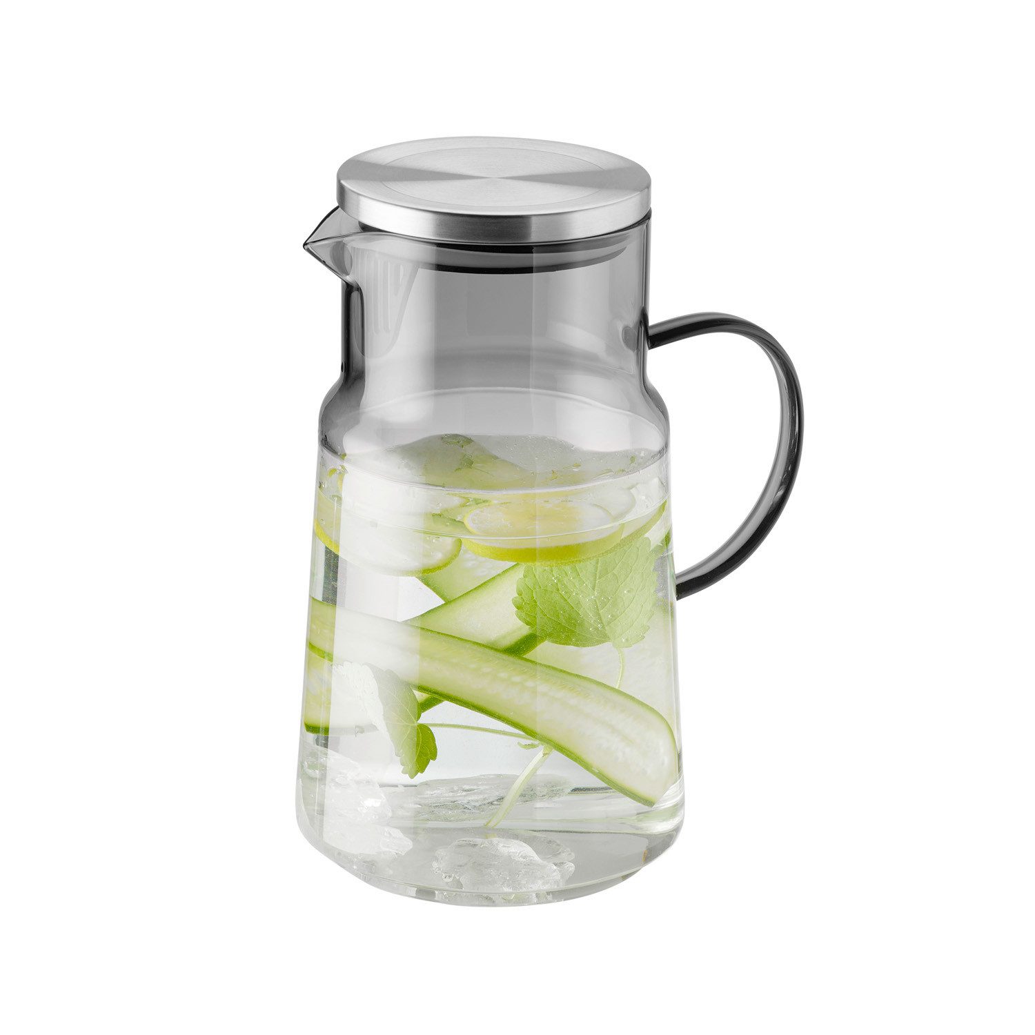 APS Kanne Ø 13 cm, H: 23 cm, 2 Liter, Glas, Polypropylen, Silikon, 2 l, (1-St), Deckel aus 18/8 Edelstahl
