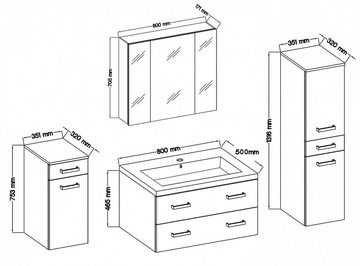 Küchen-Preisbombe Badezimmer-Set Badmöbel Set 80 cm Badezimmer Regina 5tlg. Sonoma Eiche Waschtisch, (5-St)