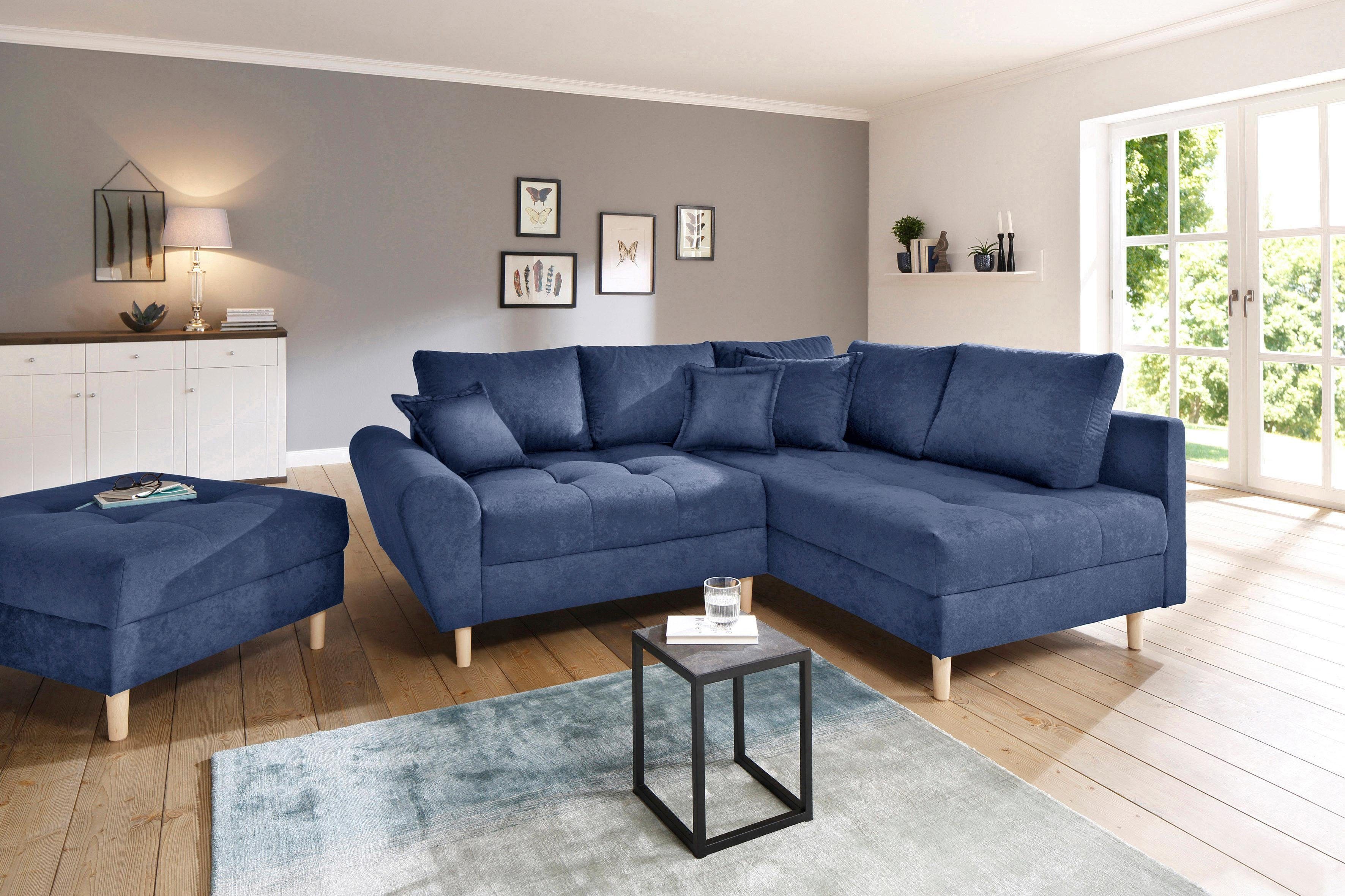 Home affaire Ecksofa Rice L-Form inkl. Hocker, Set, mit Bonnellfederkern, Hocker & Kissen, Ottomane beidseitig montierbar