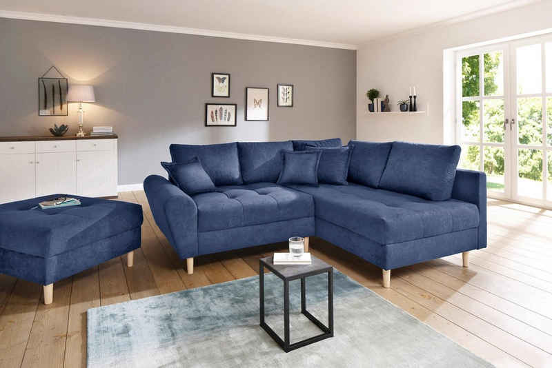 Home affaire Ecksofa Rice L-Form, Set, mit Hocker, Massivholzfüße und Federkernpolsterung