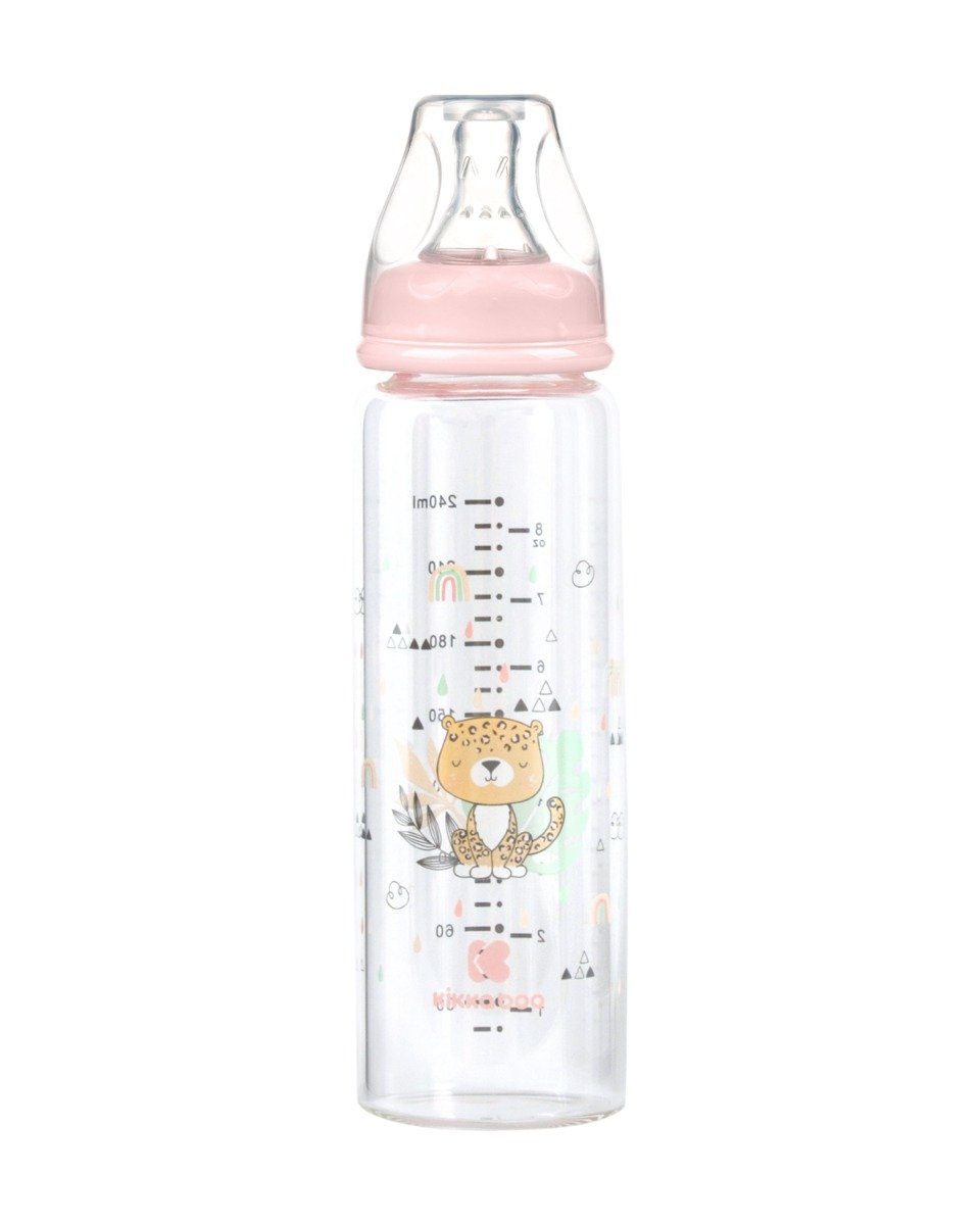 Savanna Glasflasche M, Babyflasche rosa Silikonsauger 240ml, Kikkaboo Baby Anti-Kolik Größe