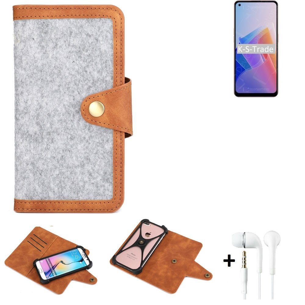 K-S-Trade Handyhülle für Oppo A96 5G, Handyhülle + Kopfhörer Schutzhülle Filz Hülle Kunstleder