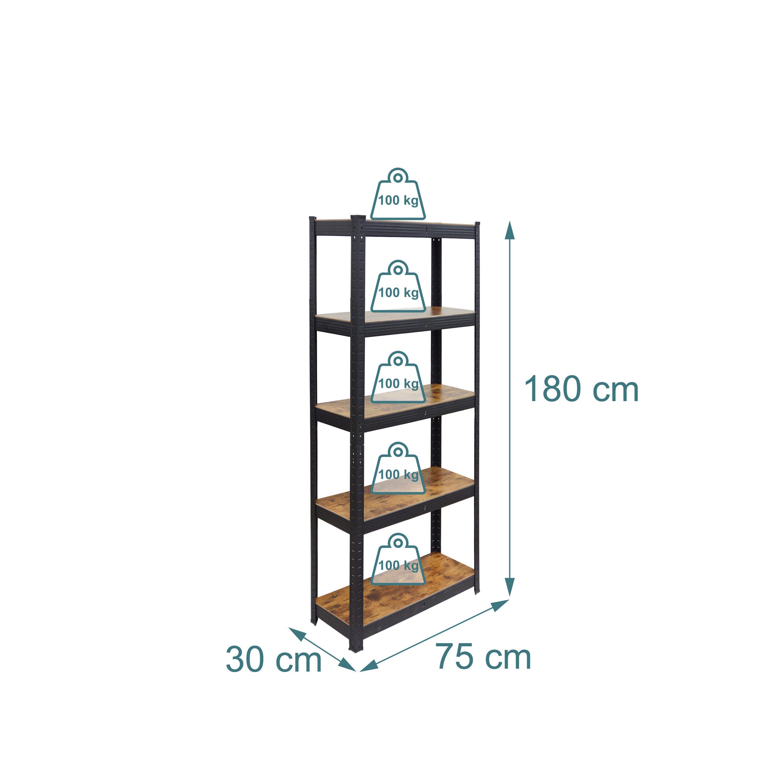 relaxdays Schwerlastregal Industrial 500 kg, 1-tlg., 30 x 75 x 180 cm – Bild 4 von 5