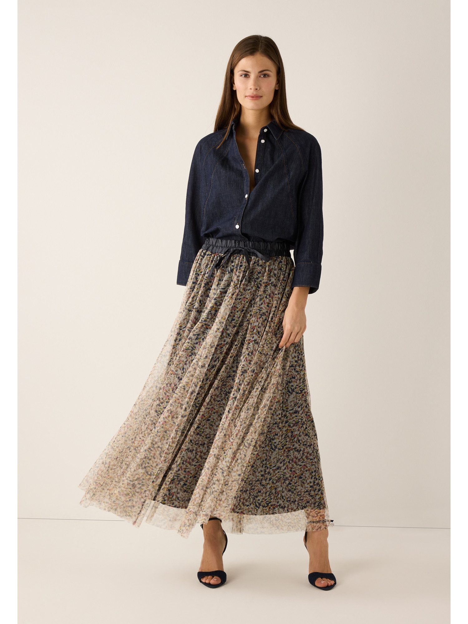 MORE&MORE Langarmbluse coole, weite Jeans-Langarmbluse