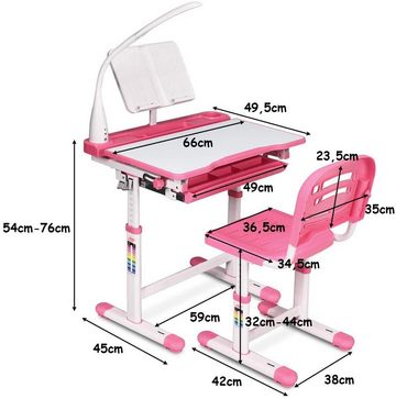 COSTWAY Kinderschreibtisch, mit Stuhl, Lampe & Schublade, höhenverstellbar