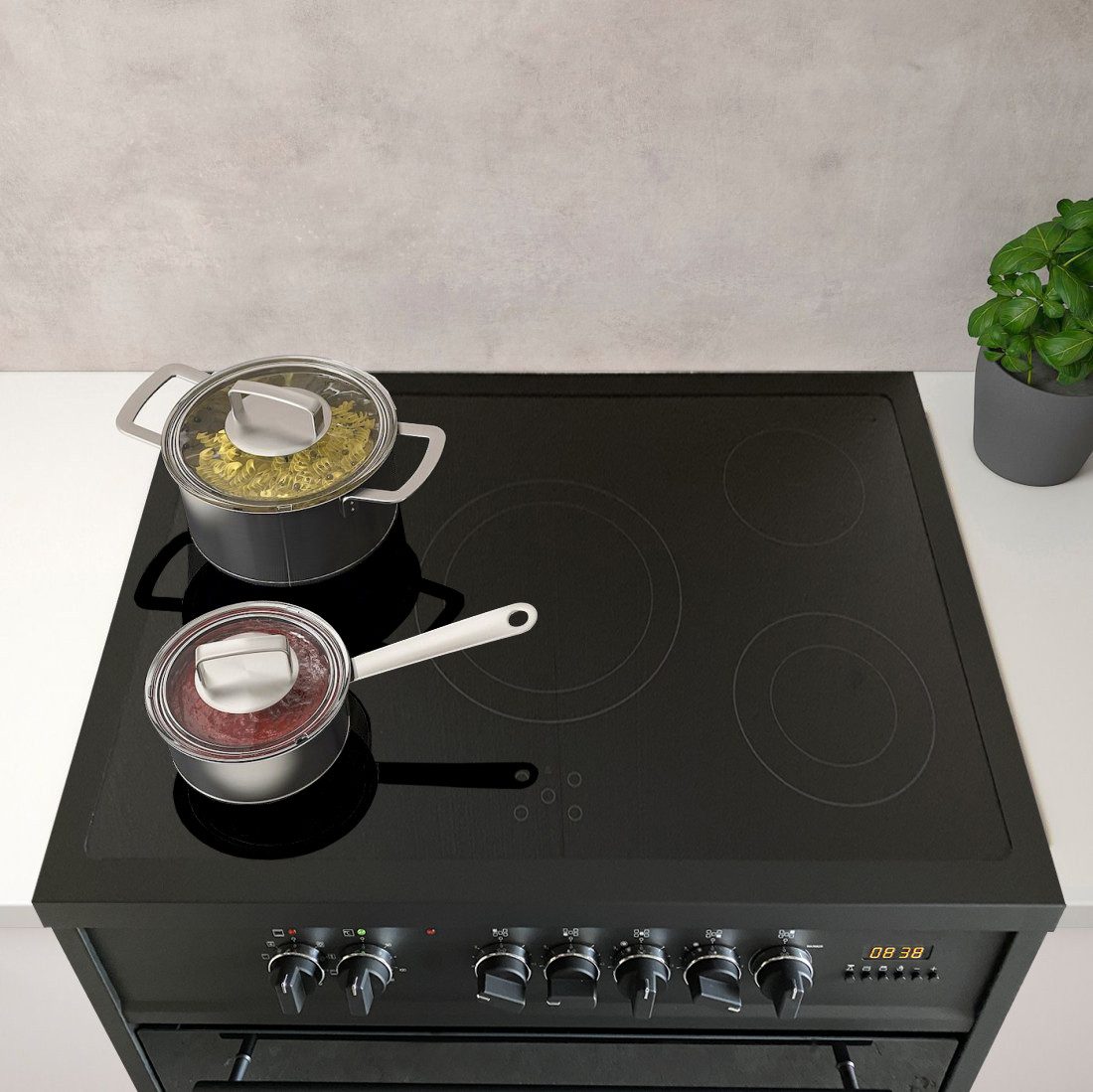 GURARI Elektro-Standherd GCH E 912 BL, mit 1-fach-Teleskopauszug, Elektro Standherd 90 cm/ Schwarz/ Range Coocker / 121L /Edelstahl