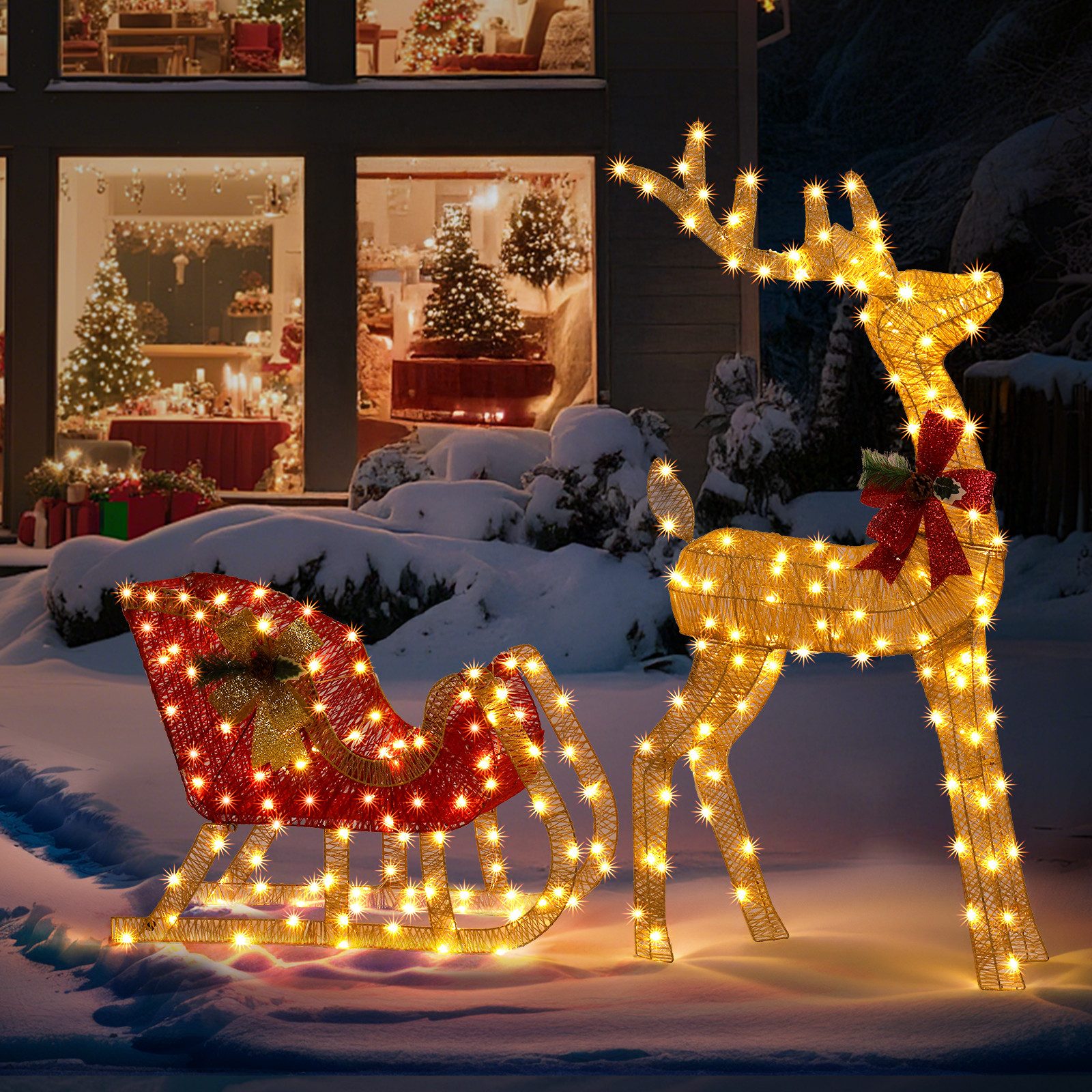 LALAHO Weihnachtsfigur LED Rentier mit Schlitten Weihnachtsbeleuchtung, mit günstig online kaufen