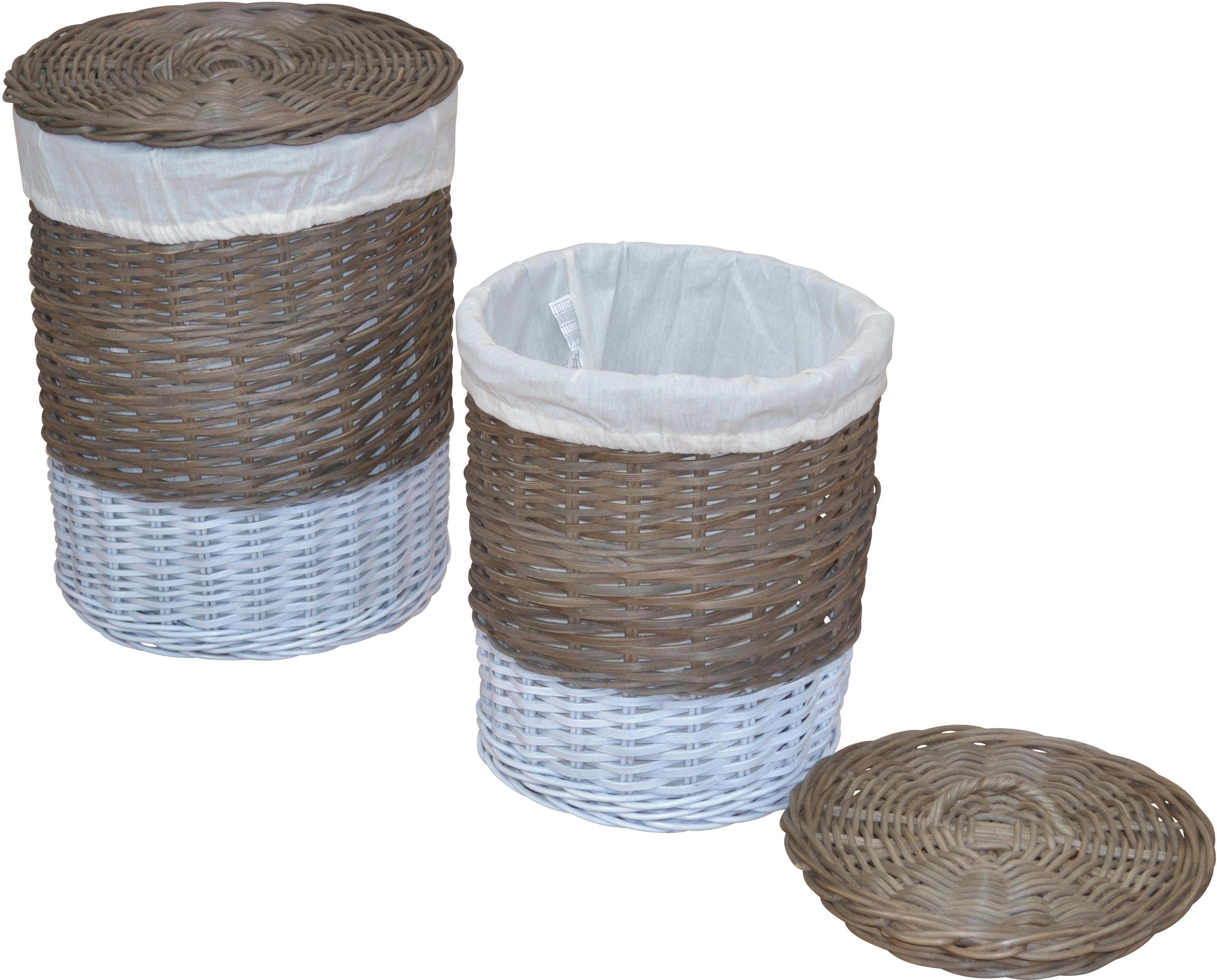 my home Wäschekorb aus Rattan, Höhe ca. 51 cm + 60 cm (Set, 2 St), handgeflochten, mit abnehmbarem Deckel