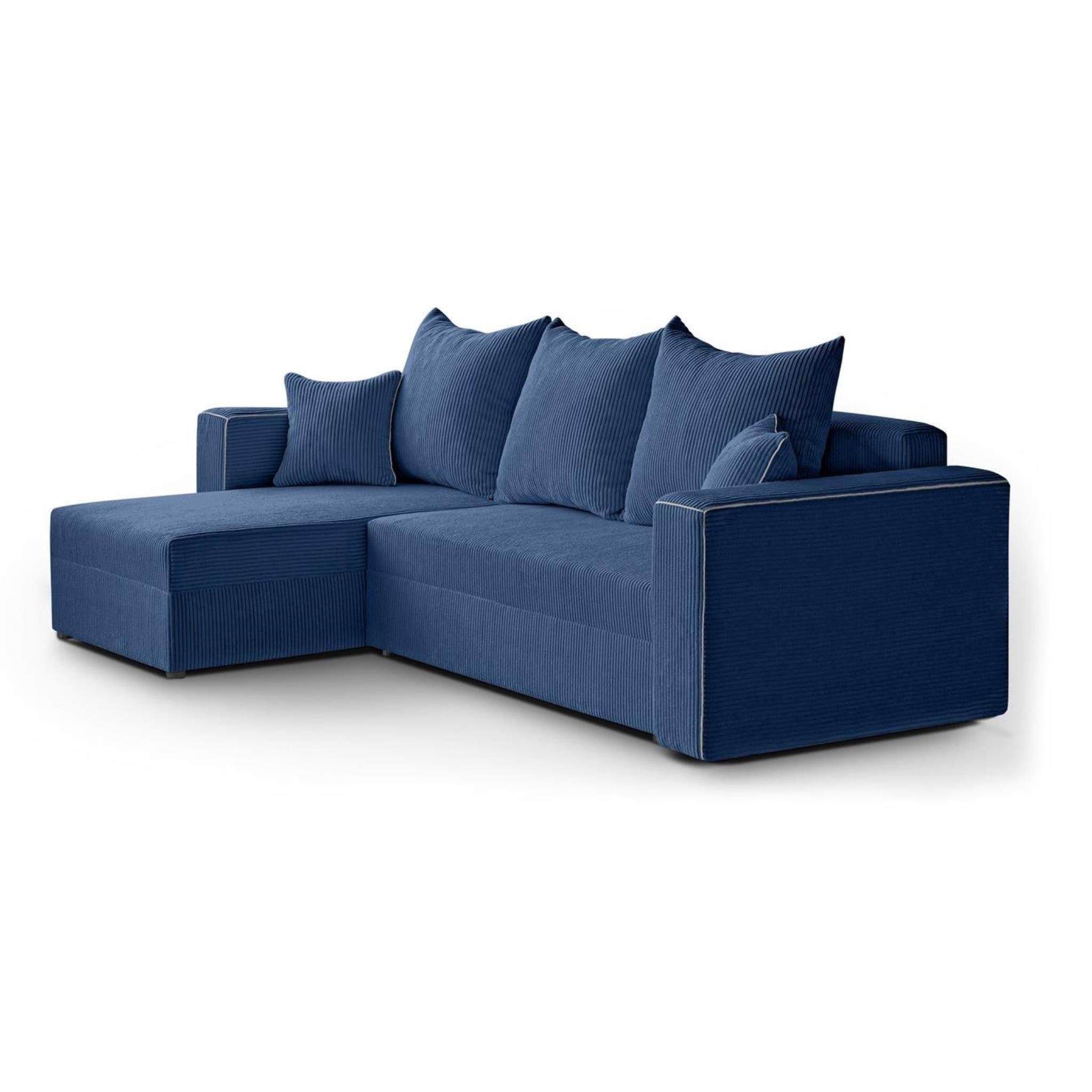 aus Sofa L-förmiges L-Form Schlafsofa, Bettkasten, Blau Schlaffunktion, Ecksofa Lounge-Ecke, universelle 05) Corner (poso Beautysofa stilvoll Cordstoff inkl. Hamlet,