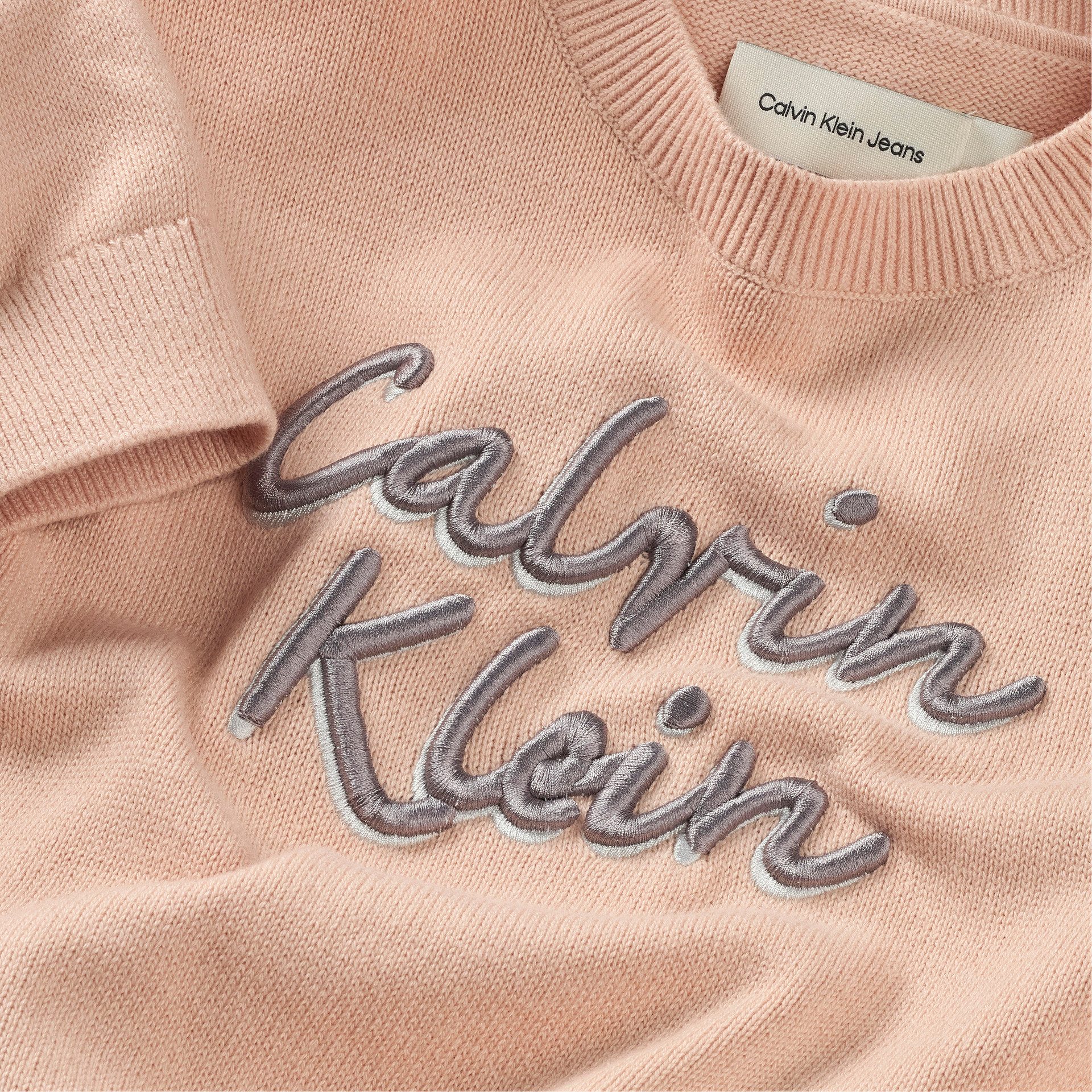 Calvin Klein Jeans Rundhalspullover LOGO METALLIC INTERSIA für Kinder bis 16 Jahre, große Stickerei