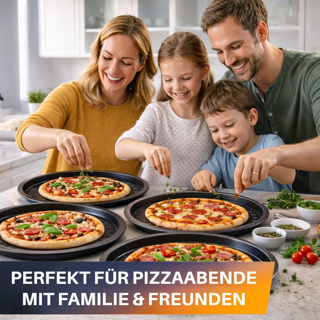 Topanbieter999 Pizzablech Pizza Backblech gelocht, Carbonstahl, (4-St), Antihaftbeschichtet, gleichmäßige Hitzeverteilung