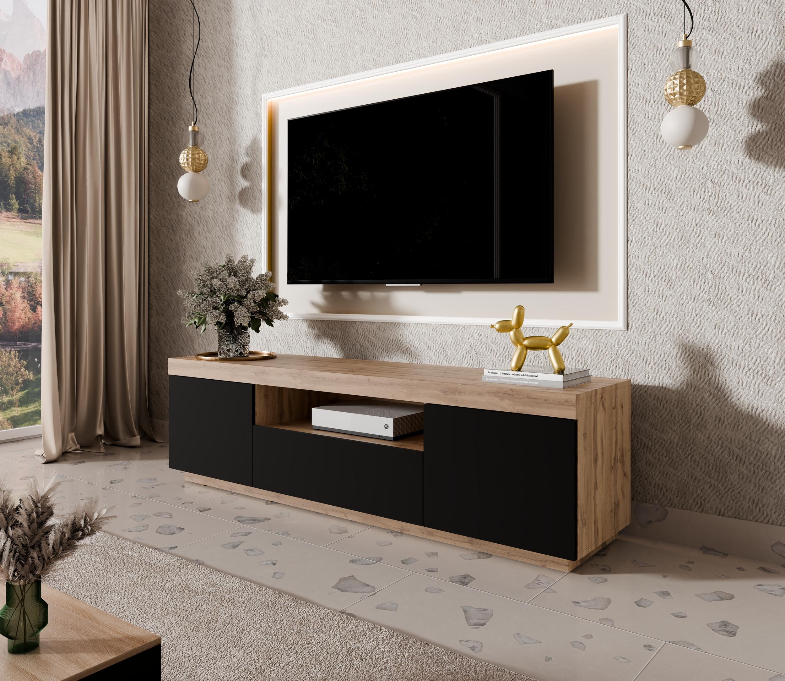 ALLHOUSE24 TV-Schrank WIXI - Wotan Eiche weiße oder schwarze Front TV-Board Unterschrank (1x TV Schrank) Breite 170 cm