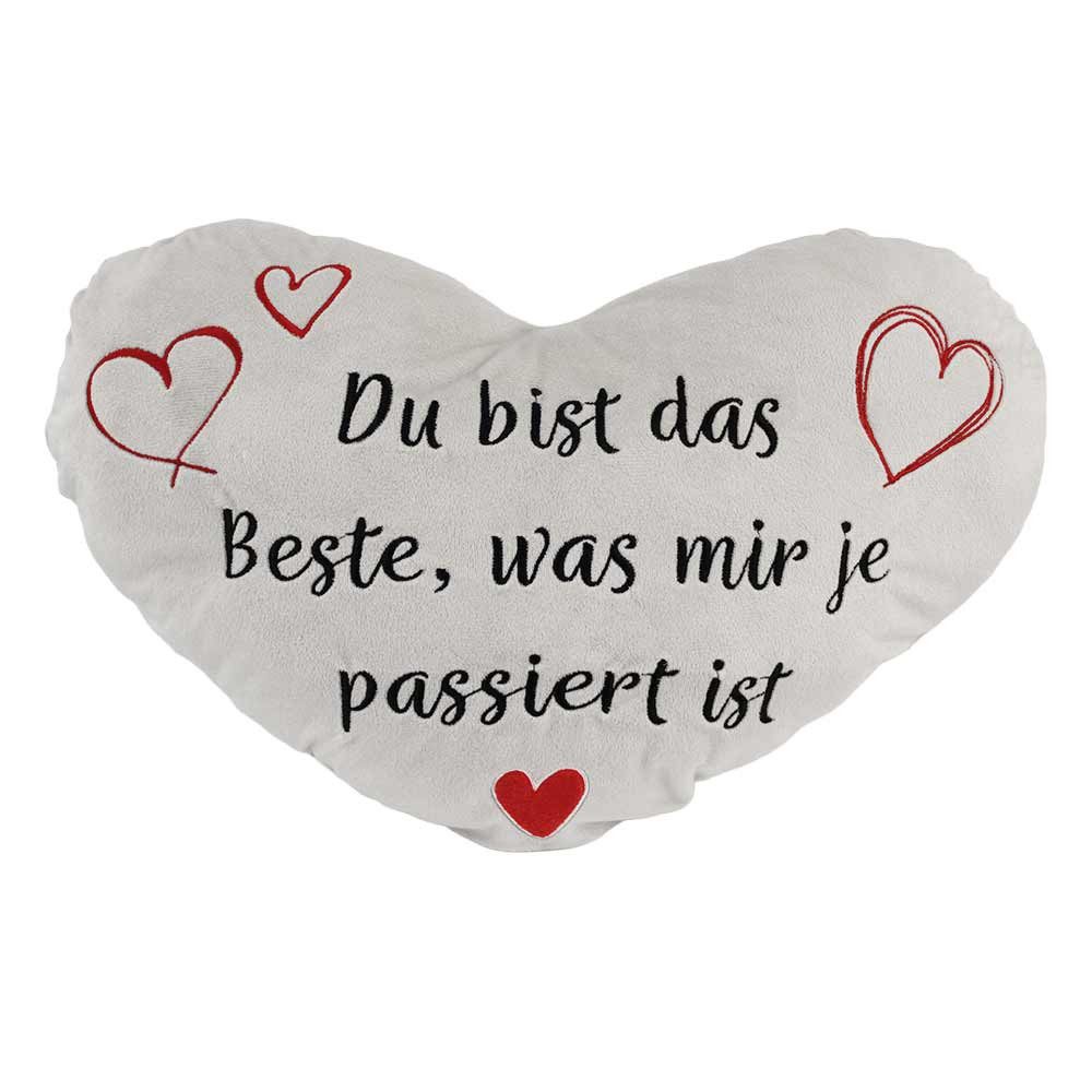 IKO Import GmbH Dekokissen Herzkissen grau "Du bist das Beste..." - ca. 45 cm