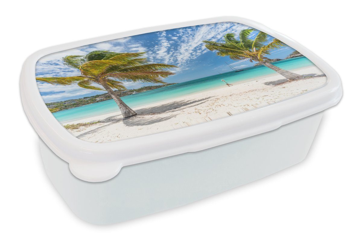 MuchoWow Lunchbox Strand - Palmen - Wolken, Kunststoff, (2-tlg), Brotbox für Kinder und Erwachsene, Brotdose, für Jungs und Mädchen weiß