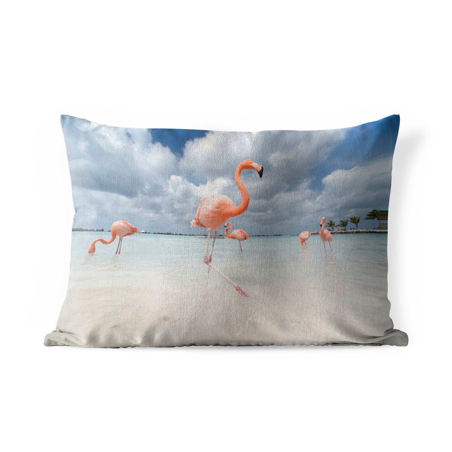 MuchoWow Dekokissen Flamingos auf einer Dekokissenbezug, Aruba, Insel Outdoor-Dekorationskissen, in Polyester, Kissenhülle