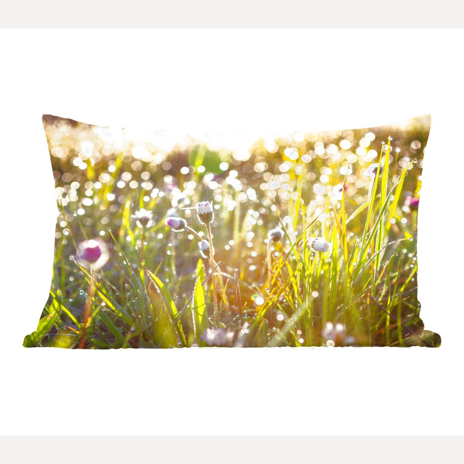MuchoWow Dekokissen Gras - Blumen - Frühling, Wohzimmer Dekoration, Zierkissen, Dekokissen mit Füllung, Schlafzimmer