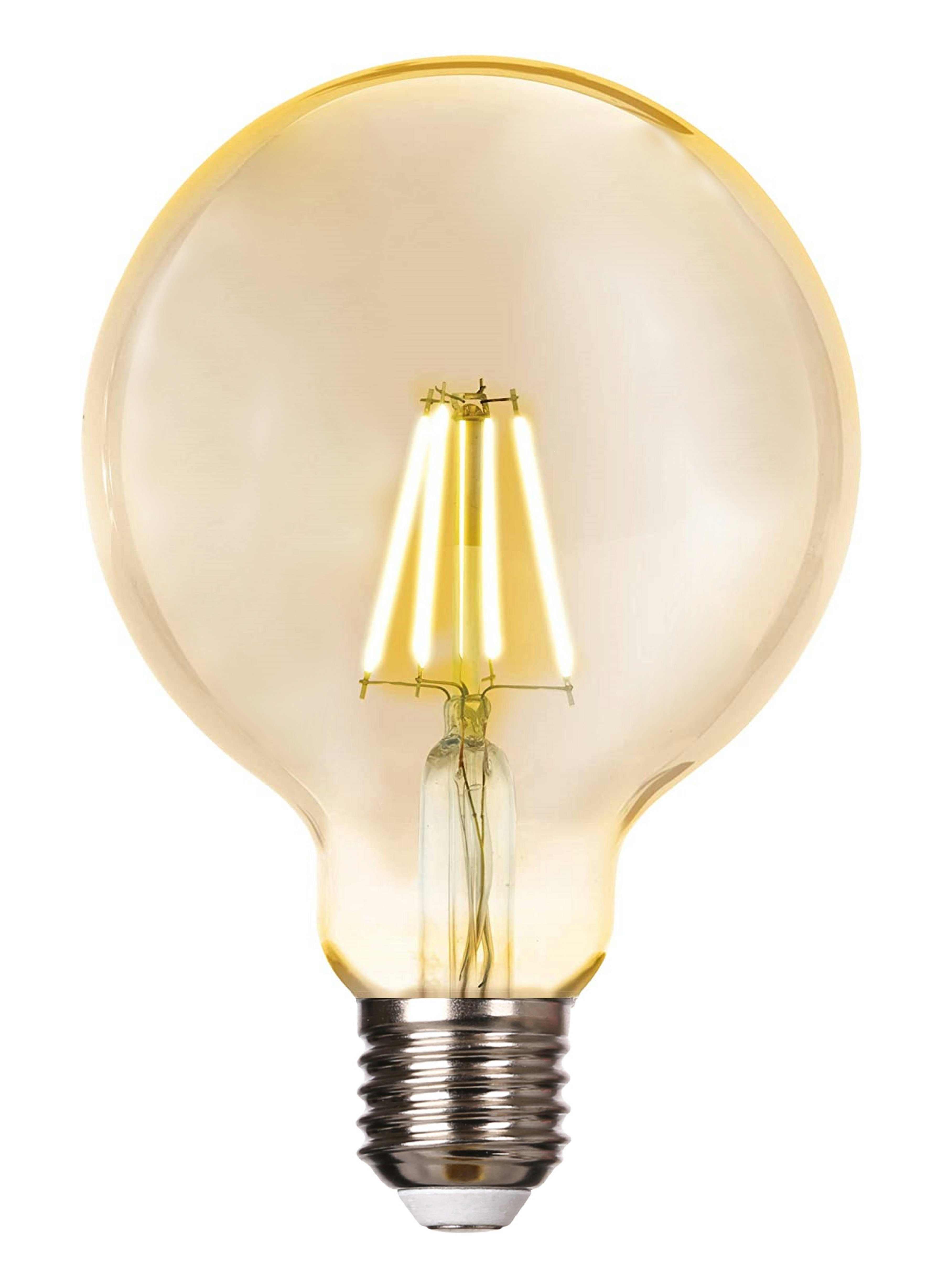 TRANGO LED-Leuchtmittel, 2er Pack E27003-2 LED Filament Lampe Leuchtmittel mit E27 Fassung G95, 2500 Kelvin warmweiß Gold farbig 4 Watt, 400 Lumen, Amber Vintage Glühbirne, LED Globe Retro Edison Lampe, Abstrahlwinkel 360°, 2 St.