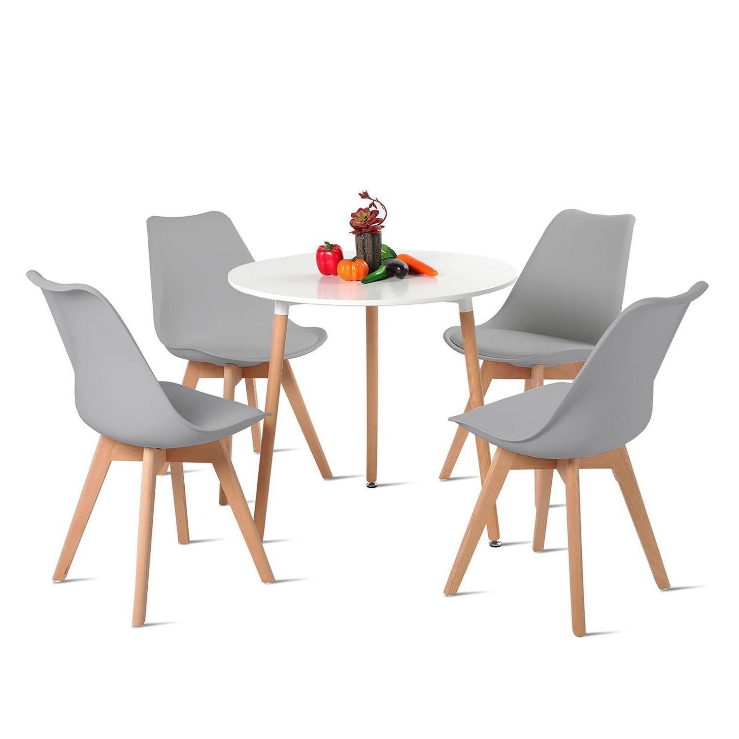 LuxusKollektion Esstisch Esstisch-Set 4 Stühle rund Retro Grau/Weiss (1-St)