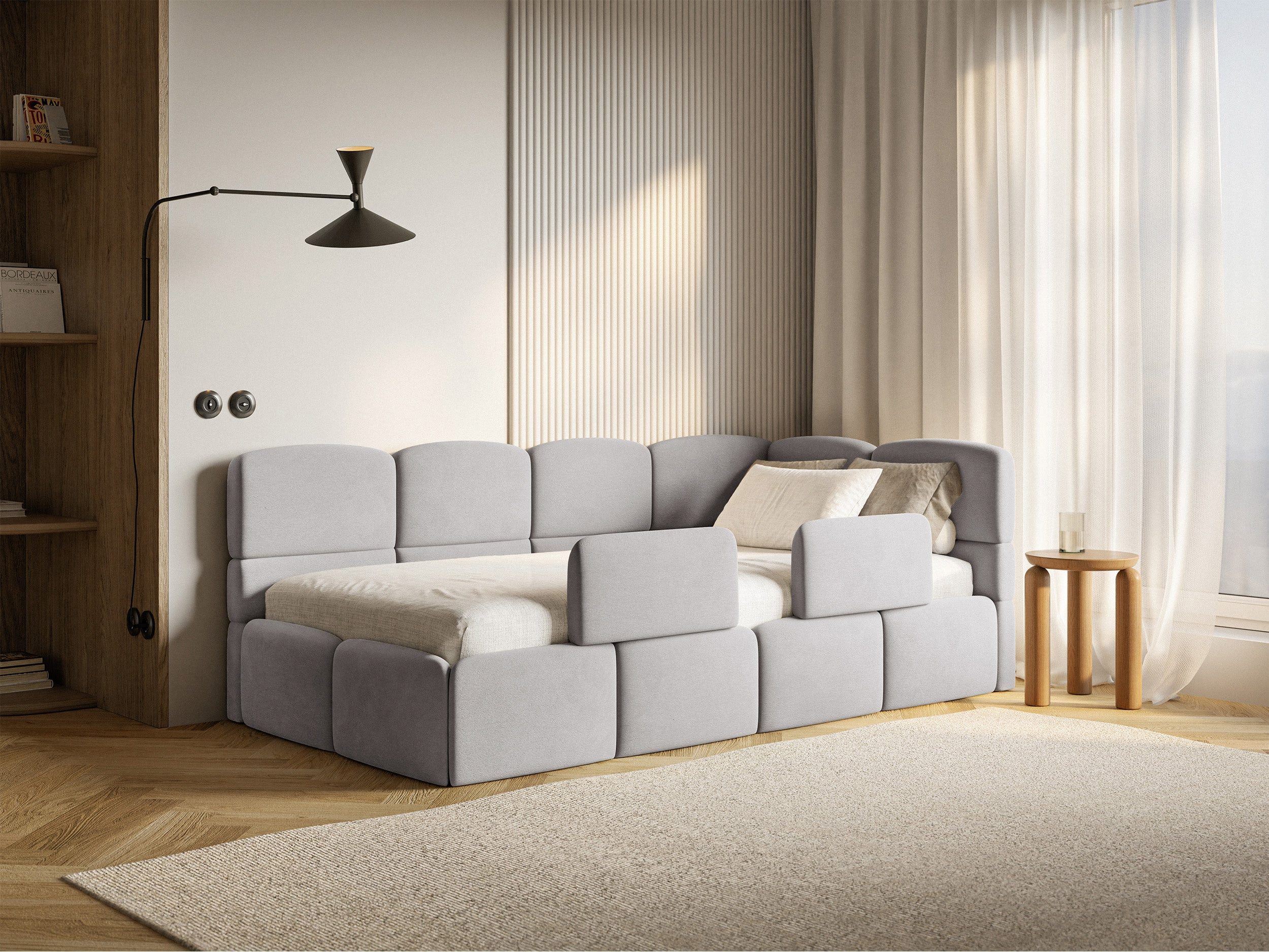 Selsey Kinderbett CLOUDY, Bettkasten, 2x Rausfallschutz, Samt wasserabweisend, 90 x 200 cm