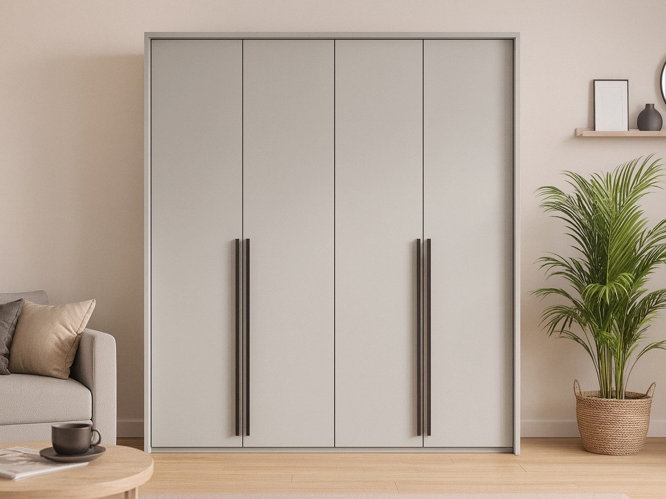 Beautysofa Drehtürenschrank GIANA 4‑türig (im modernen Stil, mit 2 Kleiderstangen & 4 Ablagefächern) Breite: 210 cm