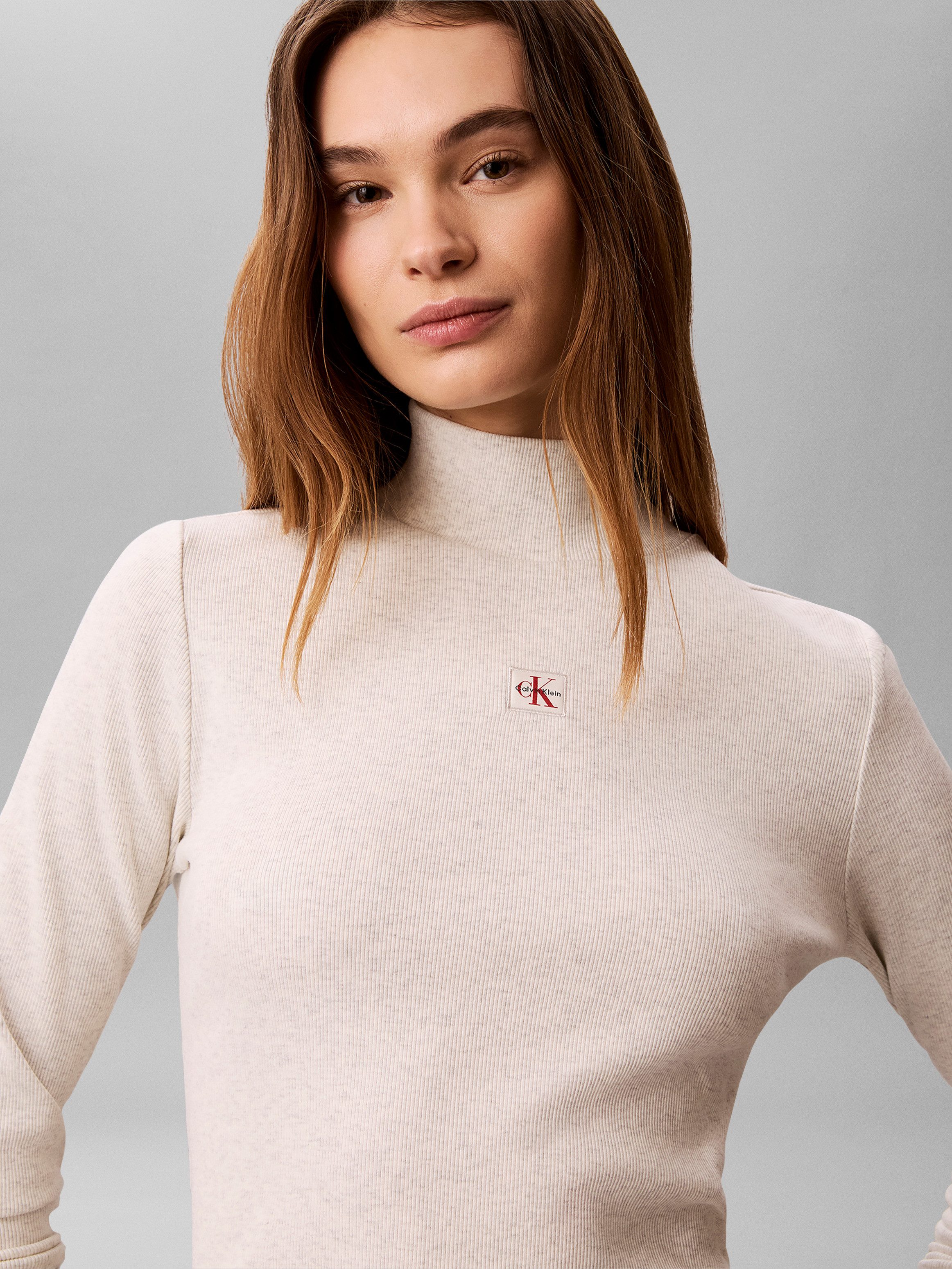 Calvin Klein Jeans Shirttop LS WOVEN LABEL TURTLENECK Mit Rundhalsausschnitt, regular fit