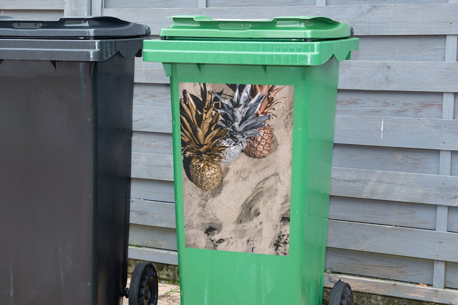 Mülleimer-aufkleber, Container, Wandsticker - Mülltonne, MuchoWow Sticker, Ananas Sand St), (1 - Abfalbehälter Gold