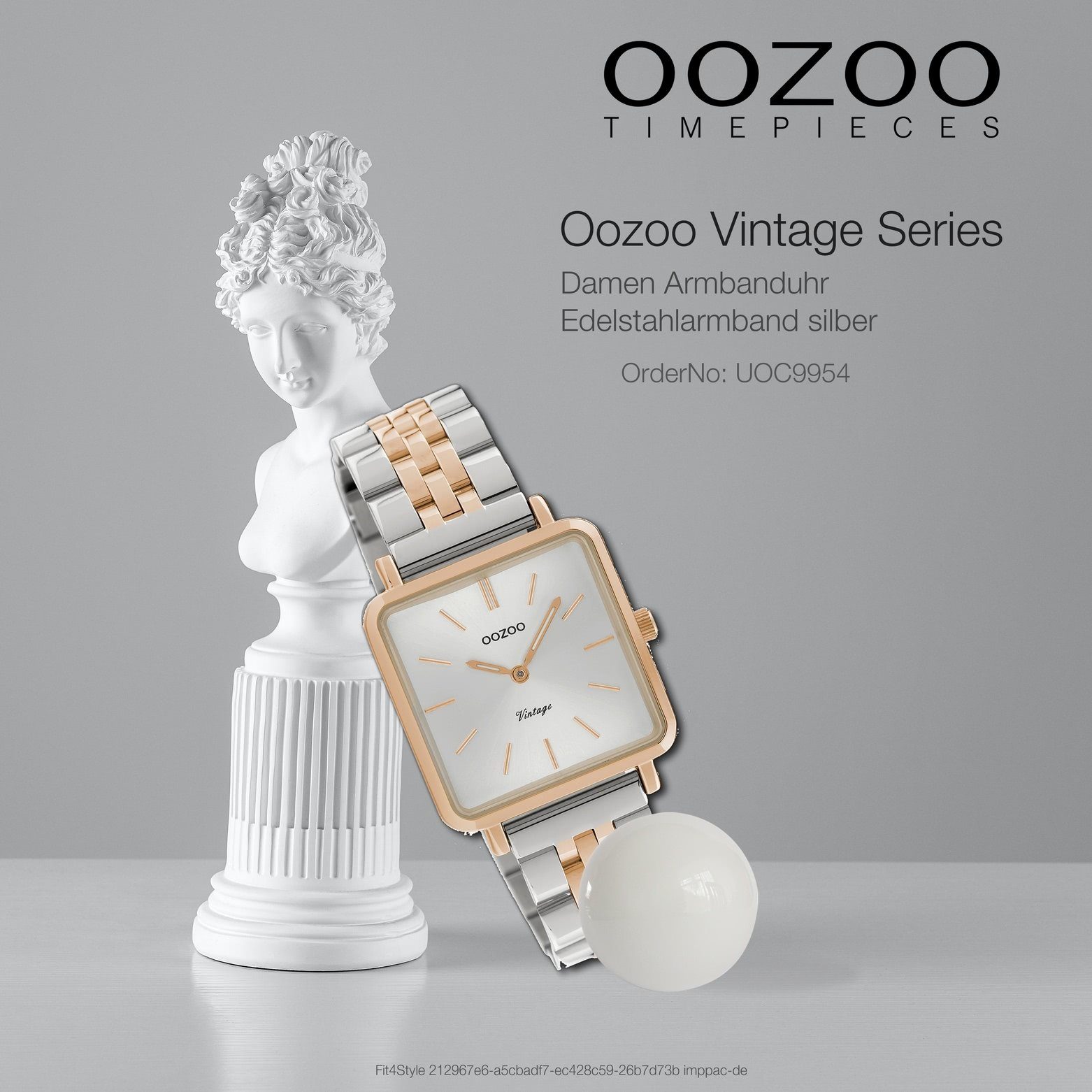 eckig, Quarzuhr Armbanduhr Oozoo OOZOO Fashion-Style 29mm) (ca. Edelstahlarmband, rosegold, Damenuhr silber Damen klein