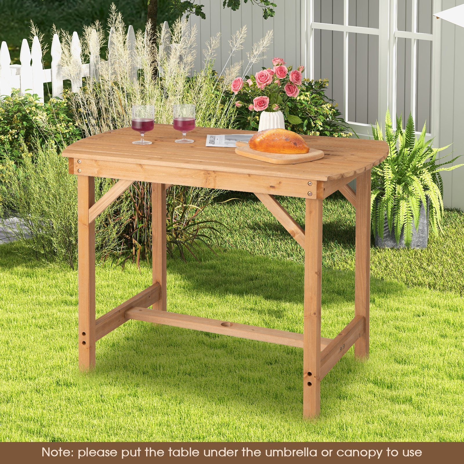 Terrassentisch Massivholz 100x60cm - Gartentisch Mit Schirmloch Natur