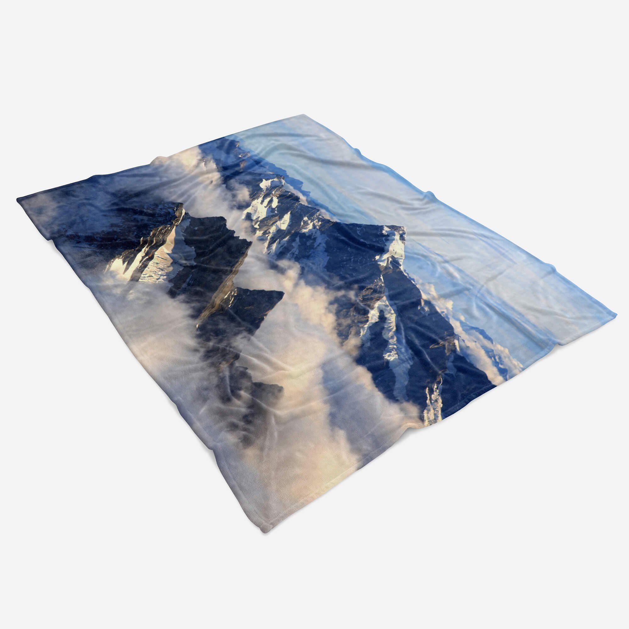 Baumwolle-Polyester-Mix Handtuch mit Kuscheldecke Nebel Berge Art Sinus Handtücher Handtuch (1-St), Berggipfel, Saunatuch Fotomotiv Strandhandtuch