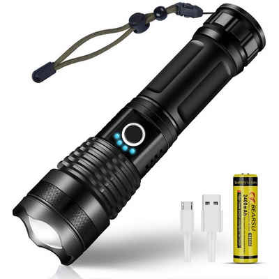 BEARSU LED Taschenlampe Taschenlampe, USB wiederaufladbare LED Ultra Powerful 3000 Lumen, 5 Modi IP65 wasserdicht militärisch zoombar für Camping Wandern