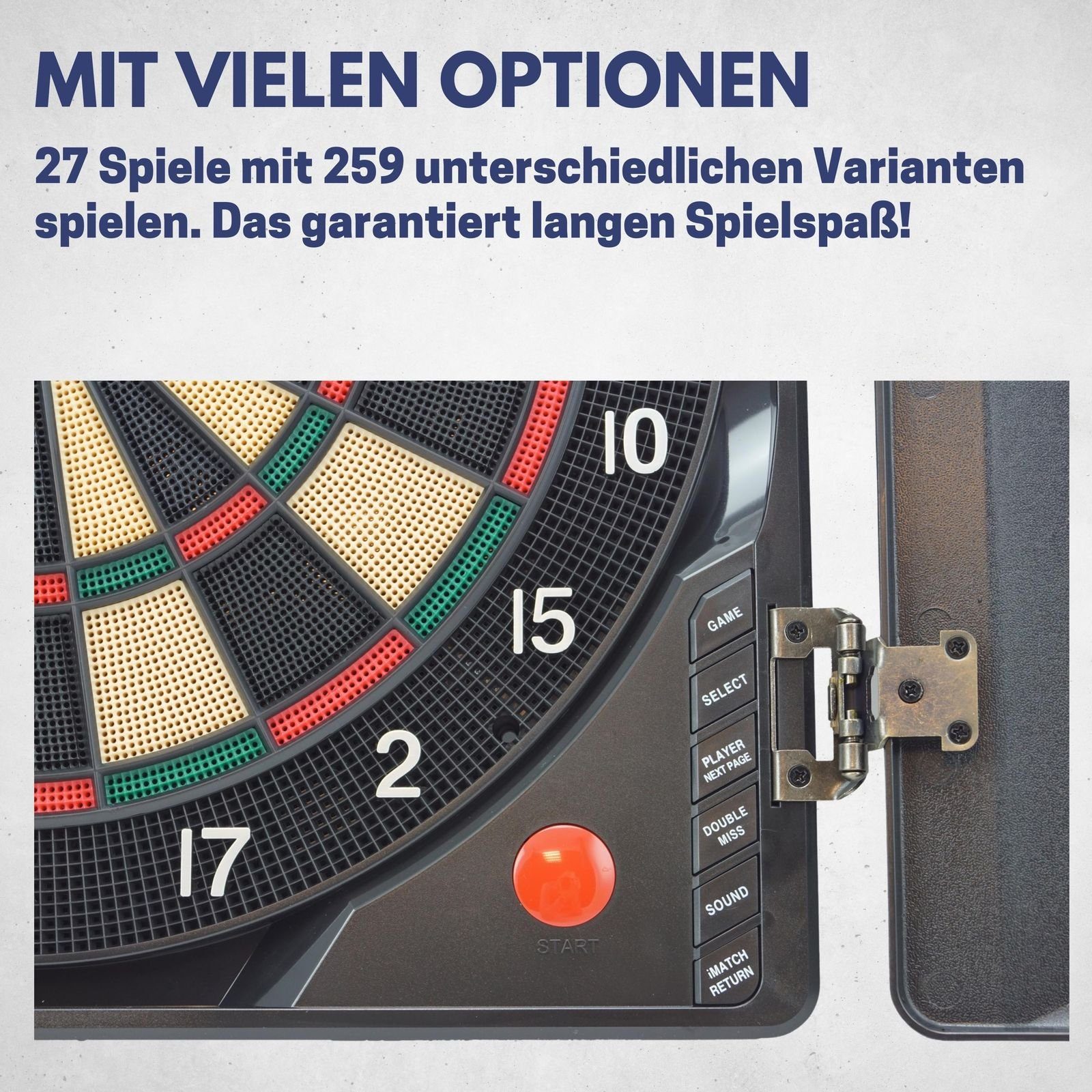 B Best Sporting Dartautomat mit Dartboard Kabinett 2.0 mit Walnuss-Optik elektronische LED-Anzeige, Oxford Dartscheibe