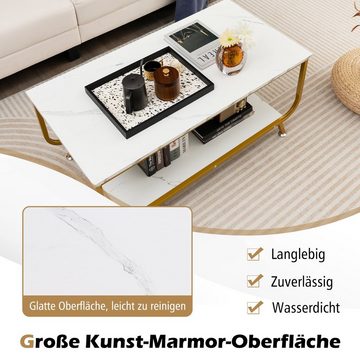 COSTWAY Couchtisch, Marmor, rechteckig, mit Stauraum, 105x55x46,5cm, gold