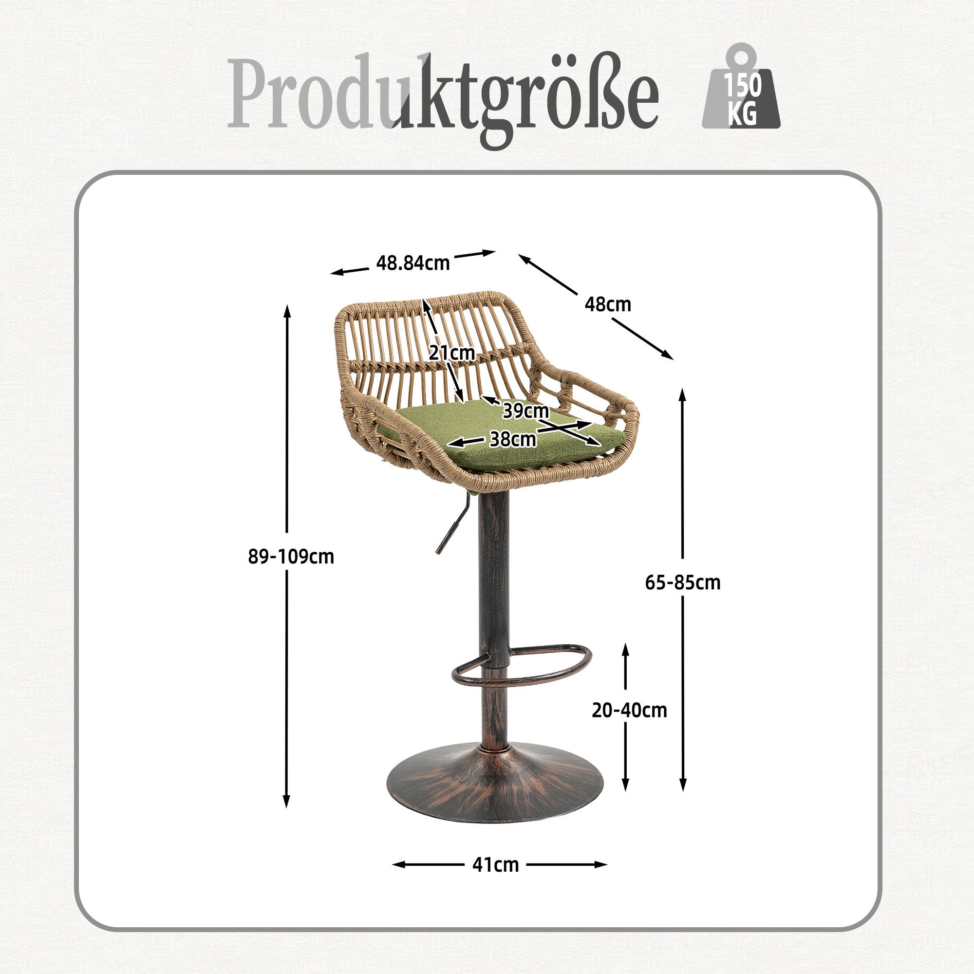 Celya Barhocker (2st),Barstühle 360°Drehbar Küchenstühle Sitzhöhe 65cm-85cm günstig online kaufen
