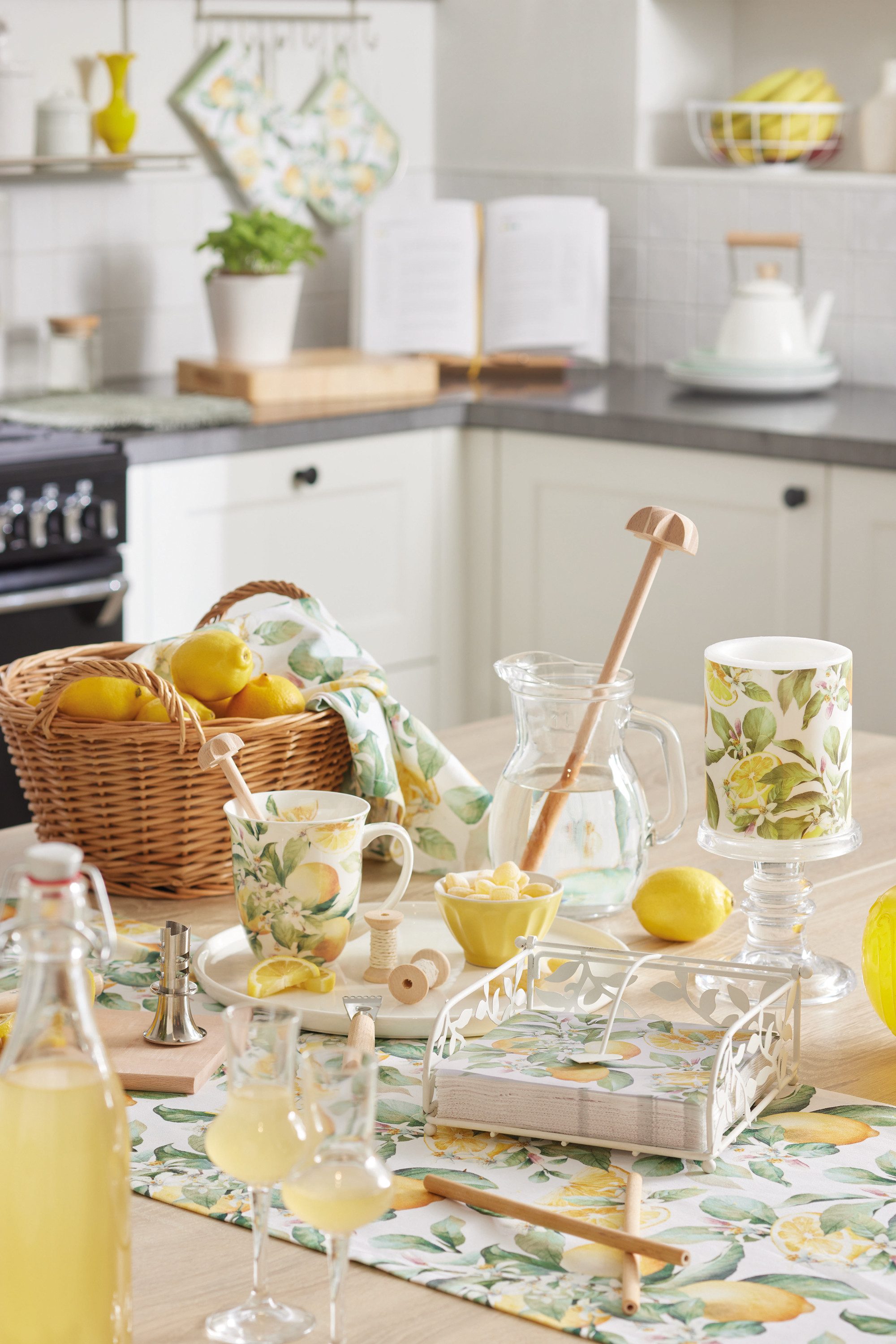 Ambiente® Tischläufer Limoni (1-tlg, 1-teilig), Tischläufer Tischdecke ca.40x150cm Baumwolle