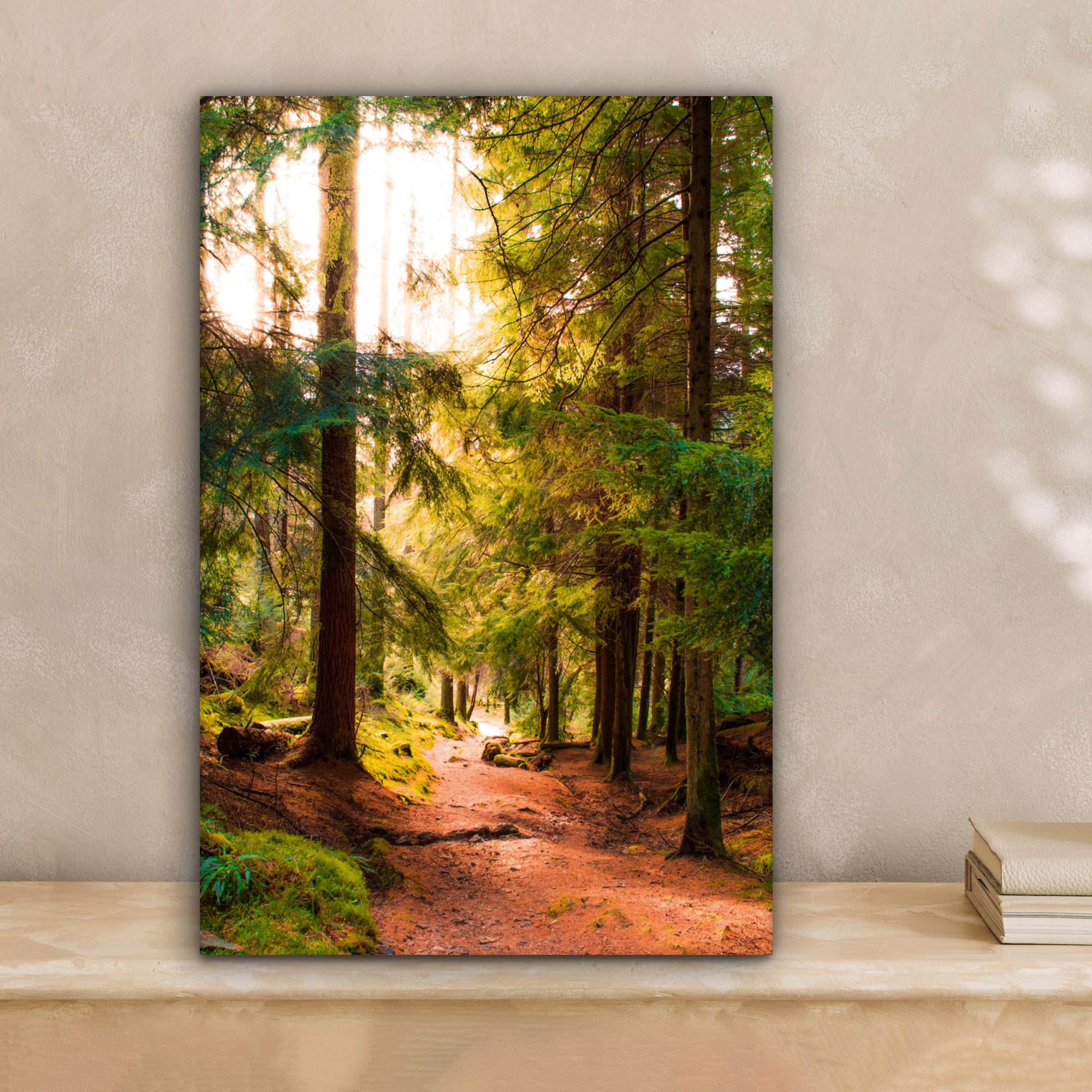 OneMillionCanvasses® Leinwandbild Wald - Weg - Bäume - Grün - Sonne - Natur günstig online kaufen