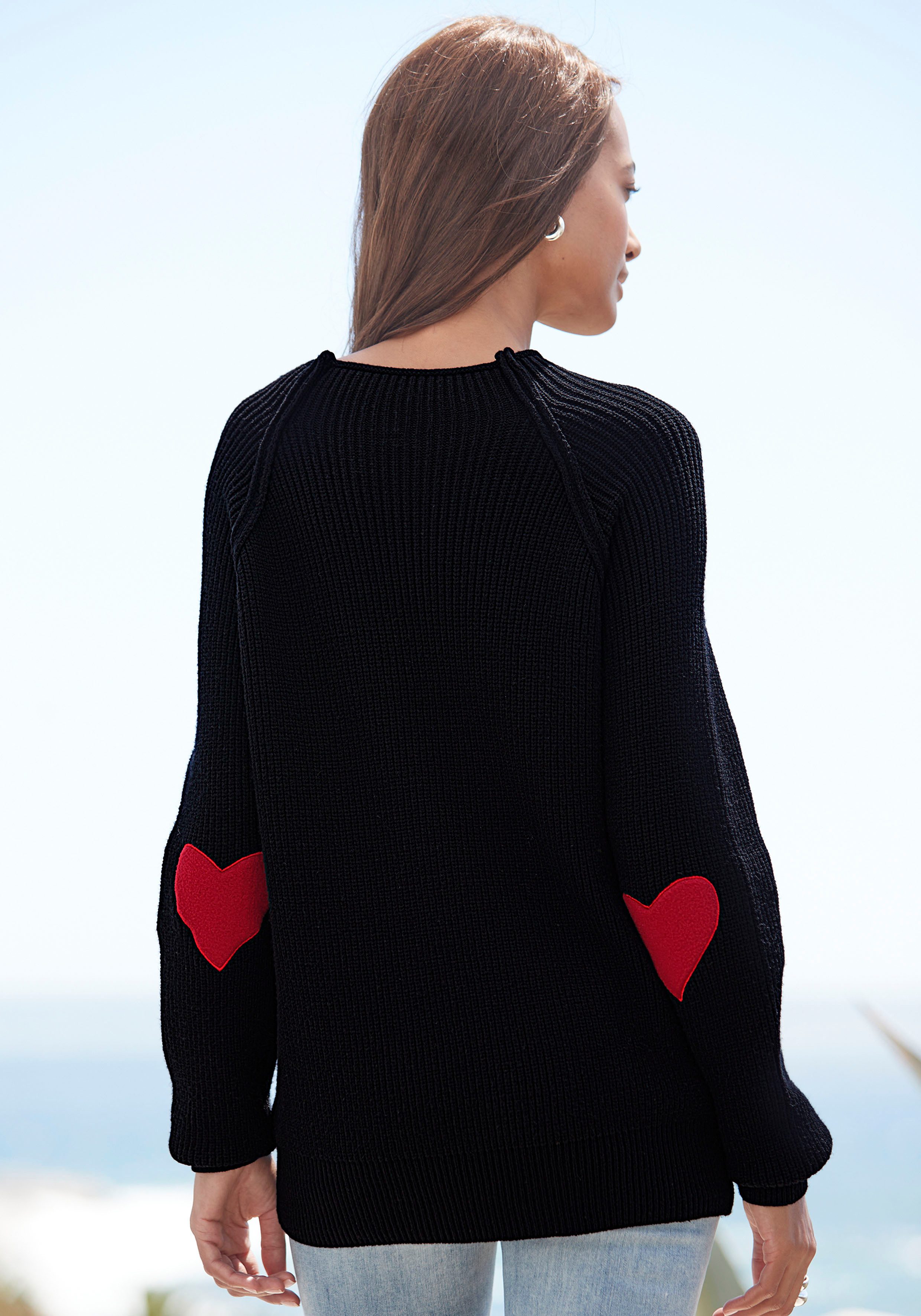 LASCANA Stehkragenpullover mit Herzchendetails, lockerer Strickpullover günstig online kaufen