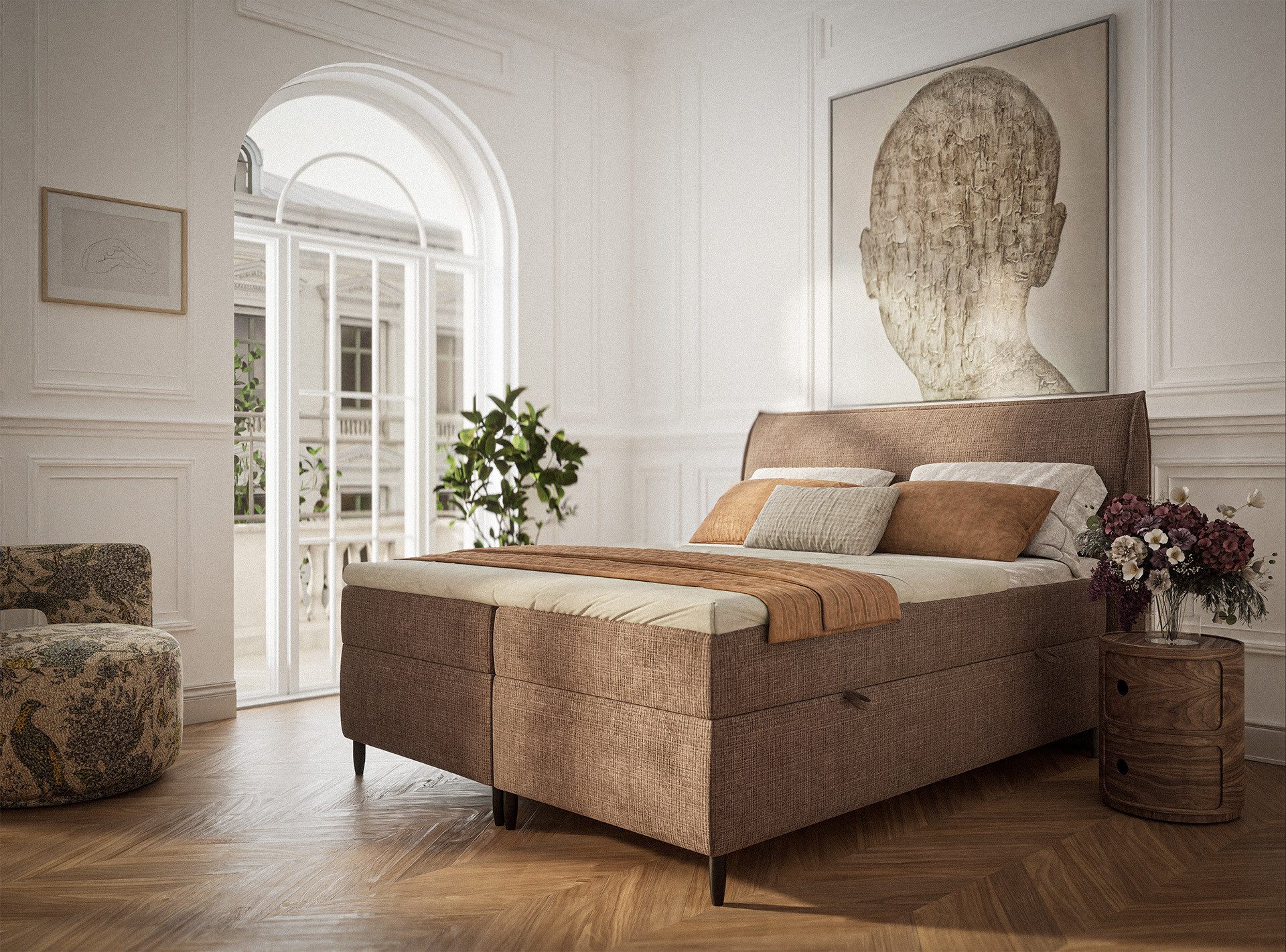 Maison de Rêve Boxbett Corvus mit Bettkasten (Matratze, Stauraum, Kopfteil, Topper), Boxspringbett mit Taschenmatratze H3, Doppelbett, inkl. Visco-Topper
