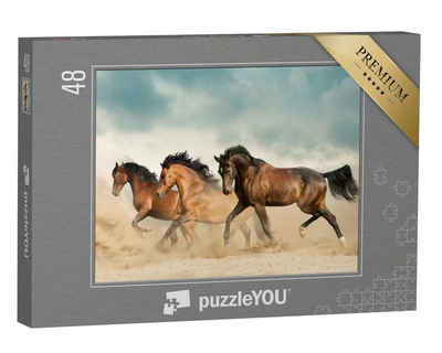 puzzleYOU Puzzle Schöne braune Pferde streifen durch die Wüste, 48 Puzzleteile, puzzleYOU-Kollektionen Pferde, Araber Pferde