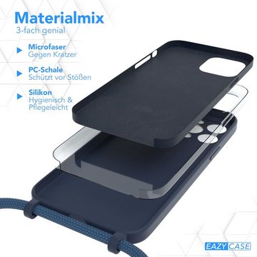 EAZY CASE Handykette Silikon Kette für Apple iPhone 12 Pro Max 6,7 Zoll, Smartphonekette für Unterwegs Handyband Kordel Nacht Blau / Dunkelblau